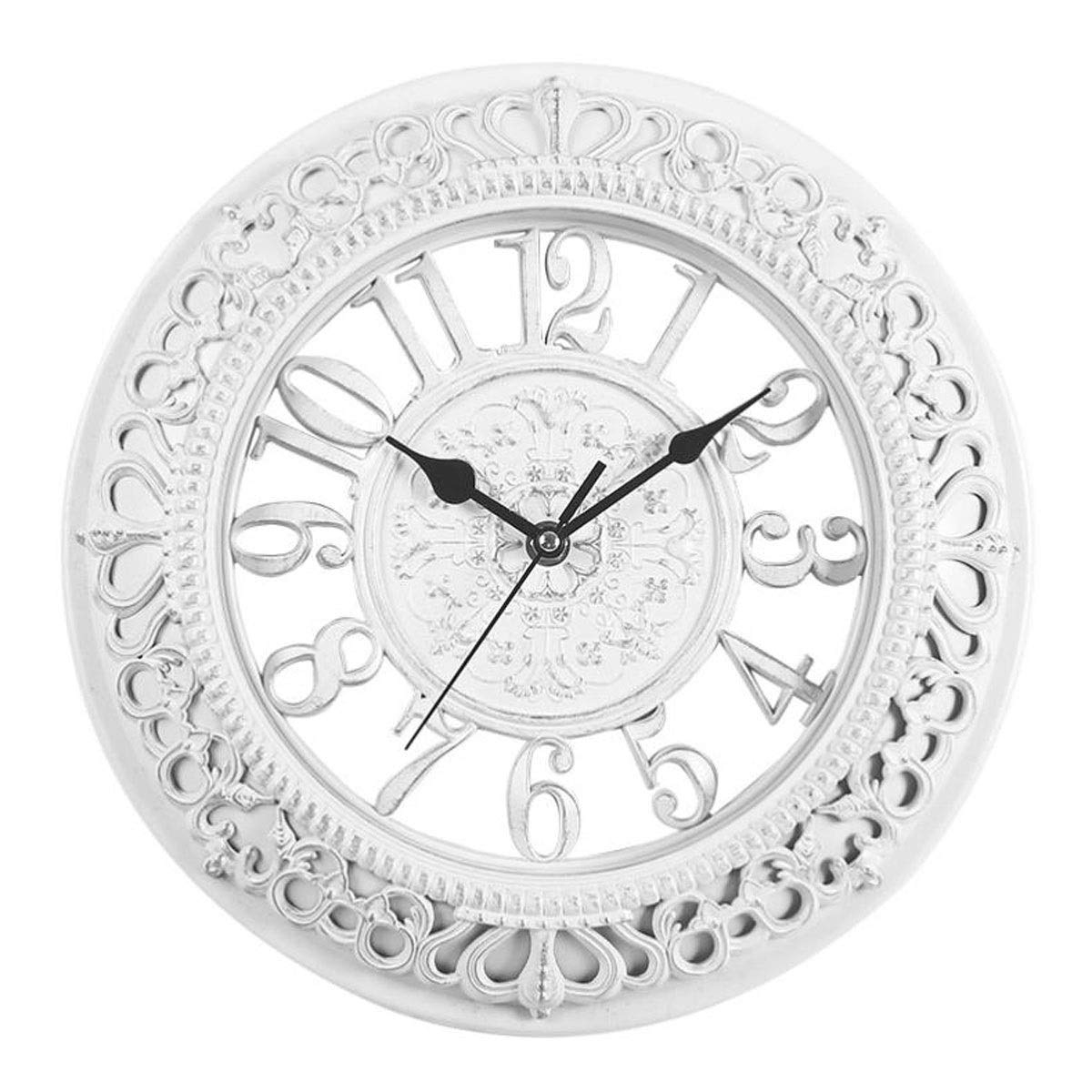 KRXSOBNV wall clock, 12 Inch Wall Clock Retro Round Silent Arabic Numeral Decoration for Living Room Bedroom Kitchen(White)