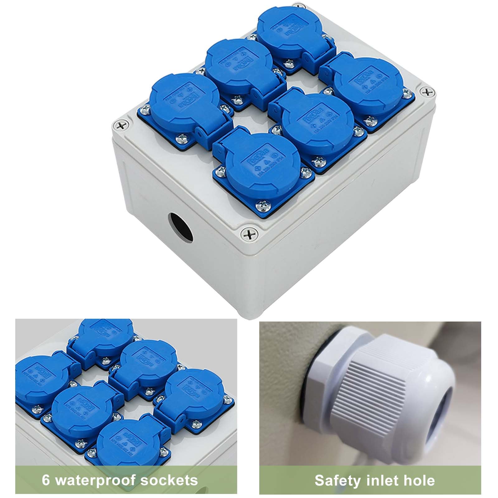 Wandverteiler Stromverteiler 6 x 220V: Wasserdichtheitsklasse IP54, Baustromverteiler Steckdosenverteiler, Wandverteiler mit Anschlussklemme, Baustromverteiler für Indoor/Outdoor-Bereich, Werkstätten