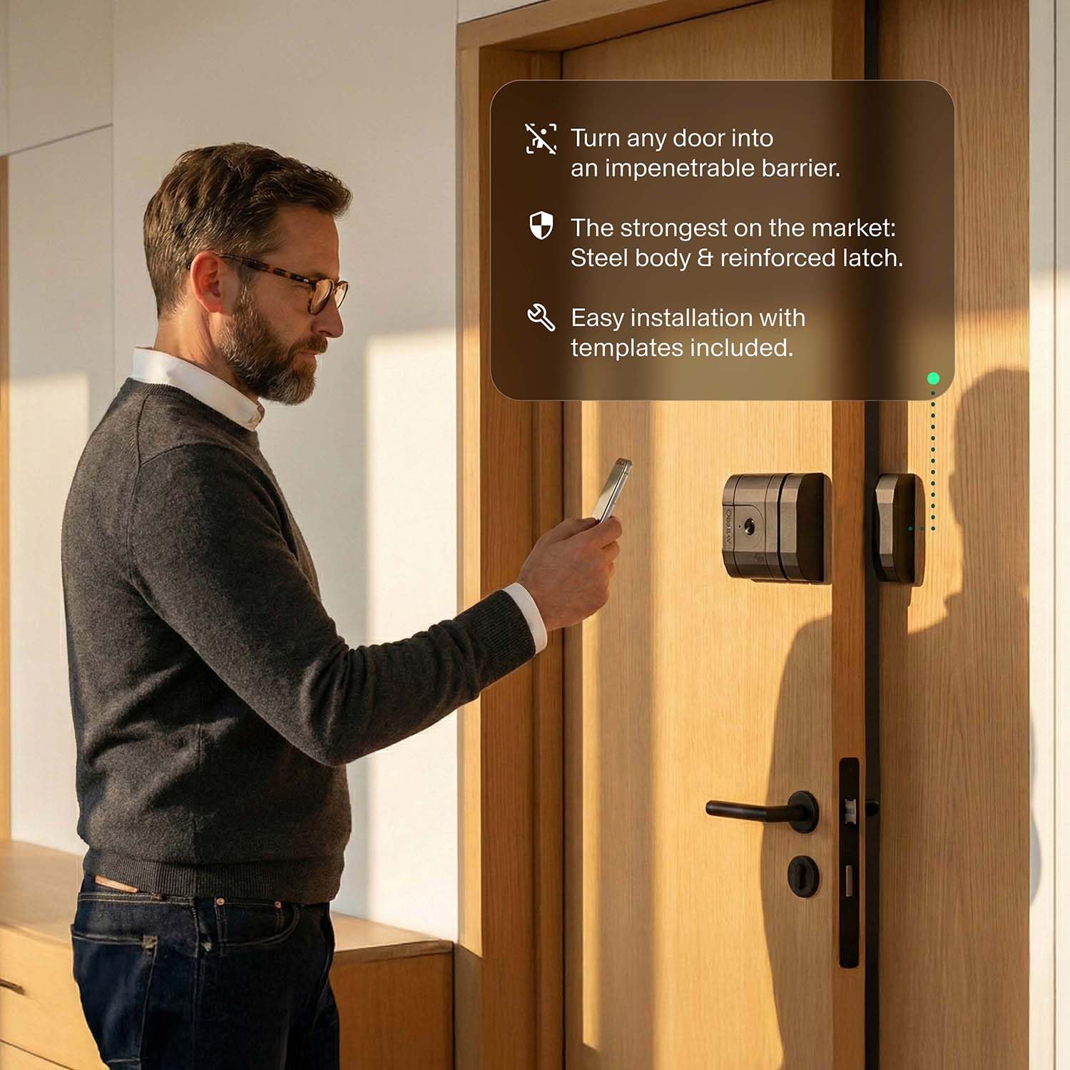 AYR Lock pro - Cerradura Inteligente Invisible de Alta Seguridad con Alarma, Control por APP Integra y Bluetooth, Antibumping y Antiganzúa, No Incluye Mandos [Negro mate]