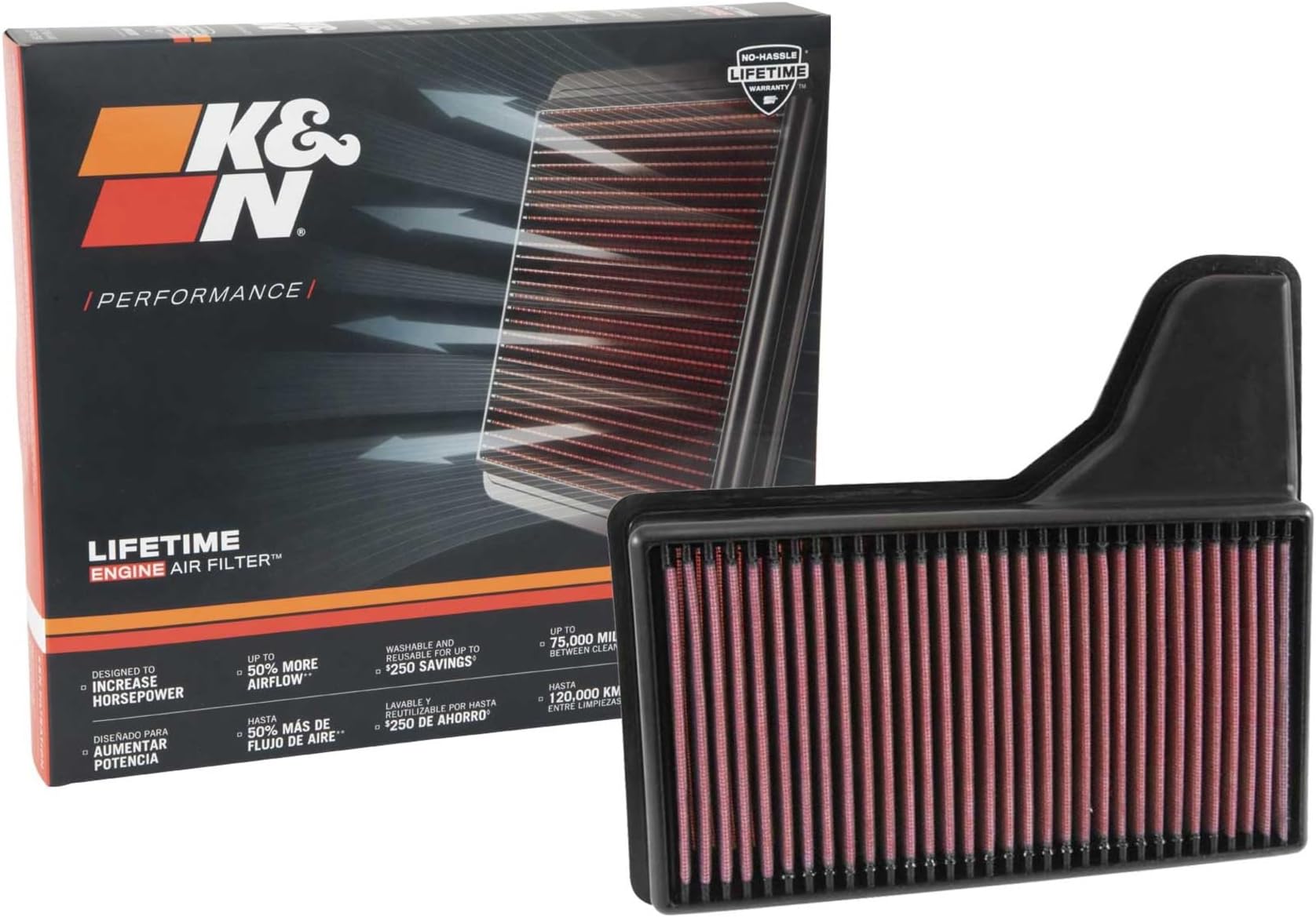 High-Flow Original Lifetime Engine Air Filter: Increase Power: Premium, Washable: Compatible with 2015-2023 FORD: Mustang, Mustang GT, 33-5029