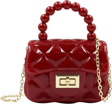 Candy Color Toy Handbag for Little Girls Mini Pink Jelly Purse Shoulder Bag Crossbody Purse with Handle Chain Strap