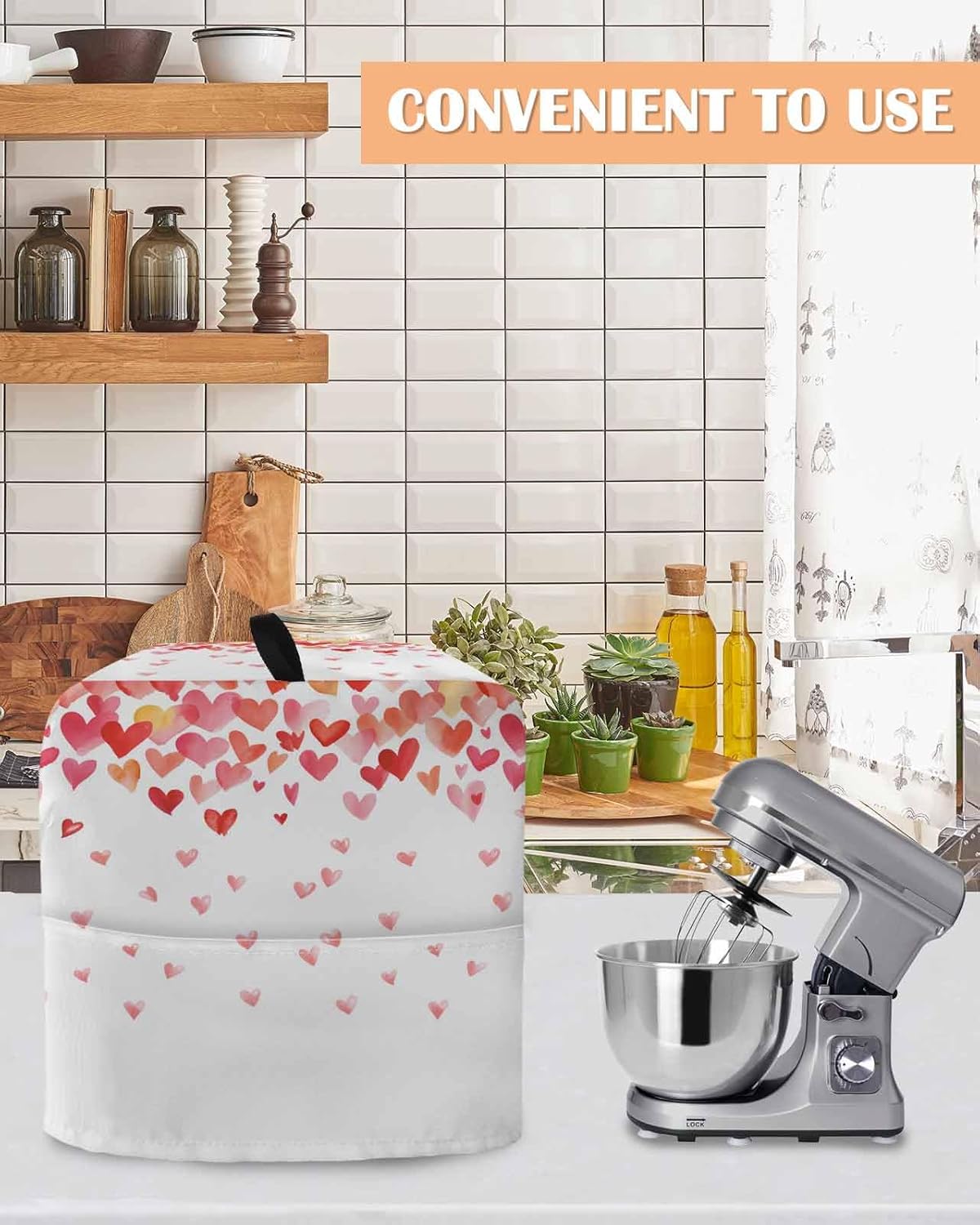Valentine's Day Stand Mixer Cover with Storage Pocket, Waterproof Kitchen Mixer Covers, Watercolor Love Modern Minimalist Boho Kitchen Appliance Dust Cover Compatible with 6-9 Quart Mixers