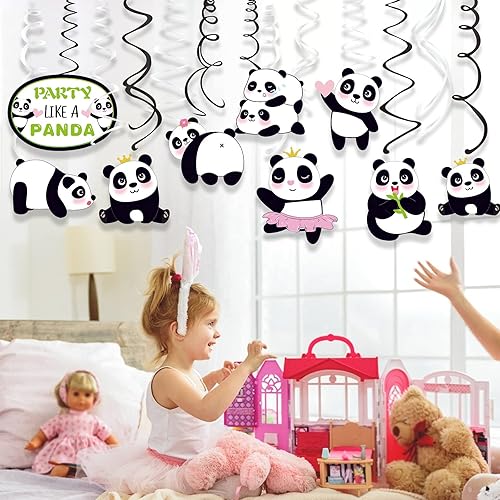 Miniatura 5 de Decoraciones colgantes de 30 piezas de panda en espiral, suministros de fiesta de oso panda, como un panda, decoración temática de cumpleaños para