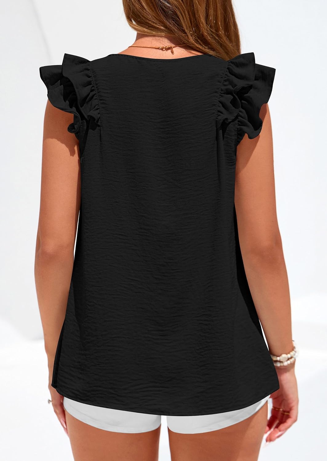 PRETTYGARDEN Blouses for Women Dressy Casual Summer Going Out Tops 2026 Spring Business Work V Neck Ruffle Cap Sleeve Shirts - Image 4