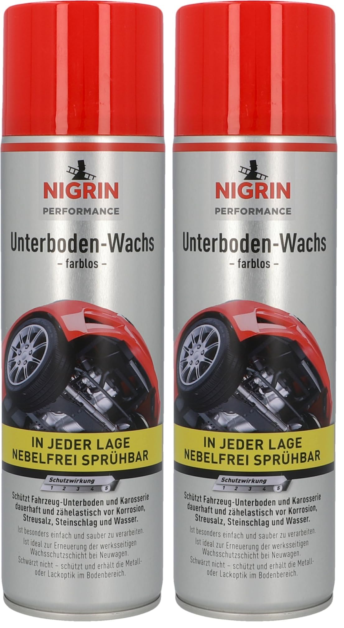 NIGRIN Performance Unterboden Wachs, Schutz von Fahrzeug-Unterböden und Karosserien, erhält Metall- oder Lackoptik im Bodenbereich, einfach und sauber verarbeitbar, 500 ml (Packung mit 2)