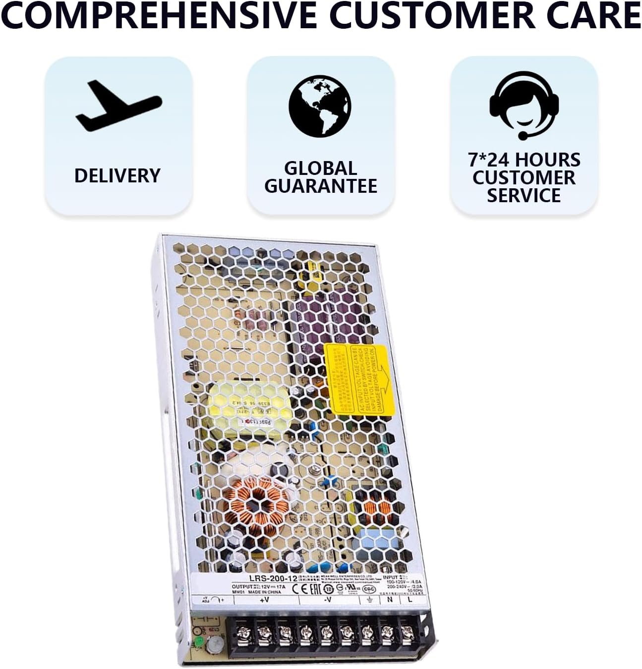 LRS-200-12 12V 17A 200W Industrial Power Supply with 85-264VAC Input, Overload Protection for Automation Systems & Electronic Equipment