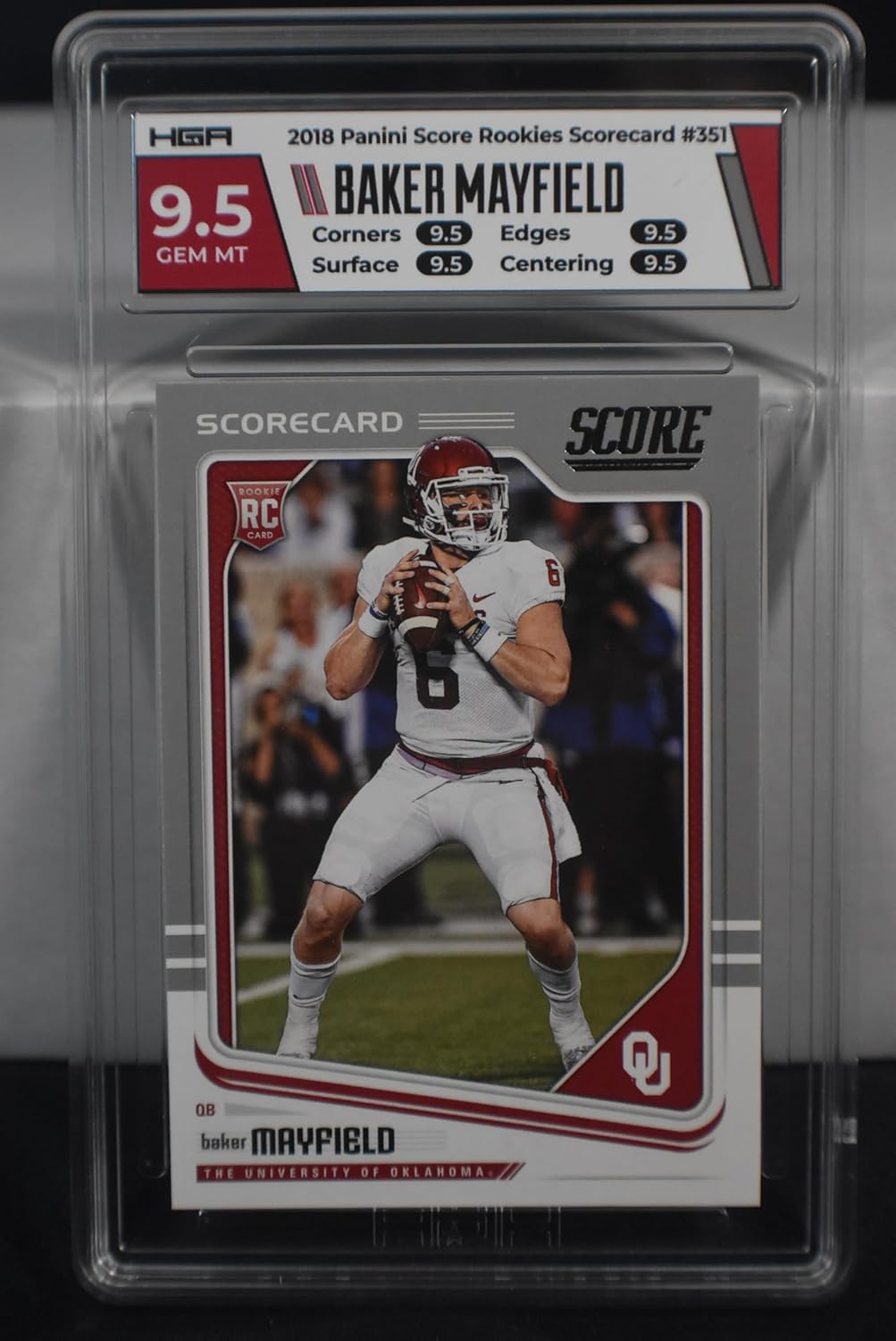 BAKER MAYFIELD 2018 Panini Score #351 SCORECARD PARALLEL Rookie Football Card RC HGA Graded Gem Mint 9.5! Oklahoma Sooners Tampa Bay Buccaneers