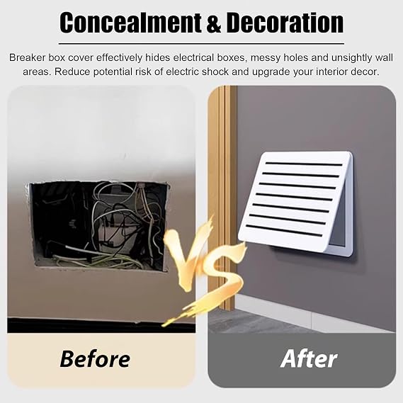 Vibeo Flip Breaker Box Cover White, Breathable Decorative Fuse Box Cover Cabinet, Hide Electrical Panel for Wall, Vertical Punching Meter Box Cover(14x10in/35x25cm)