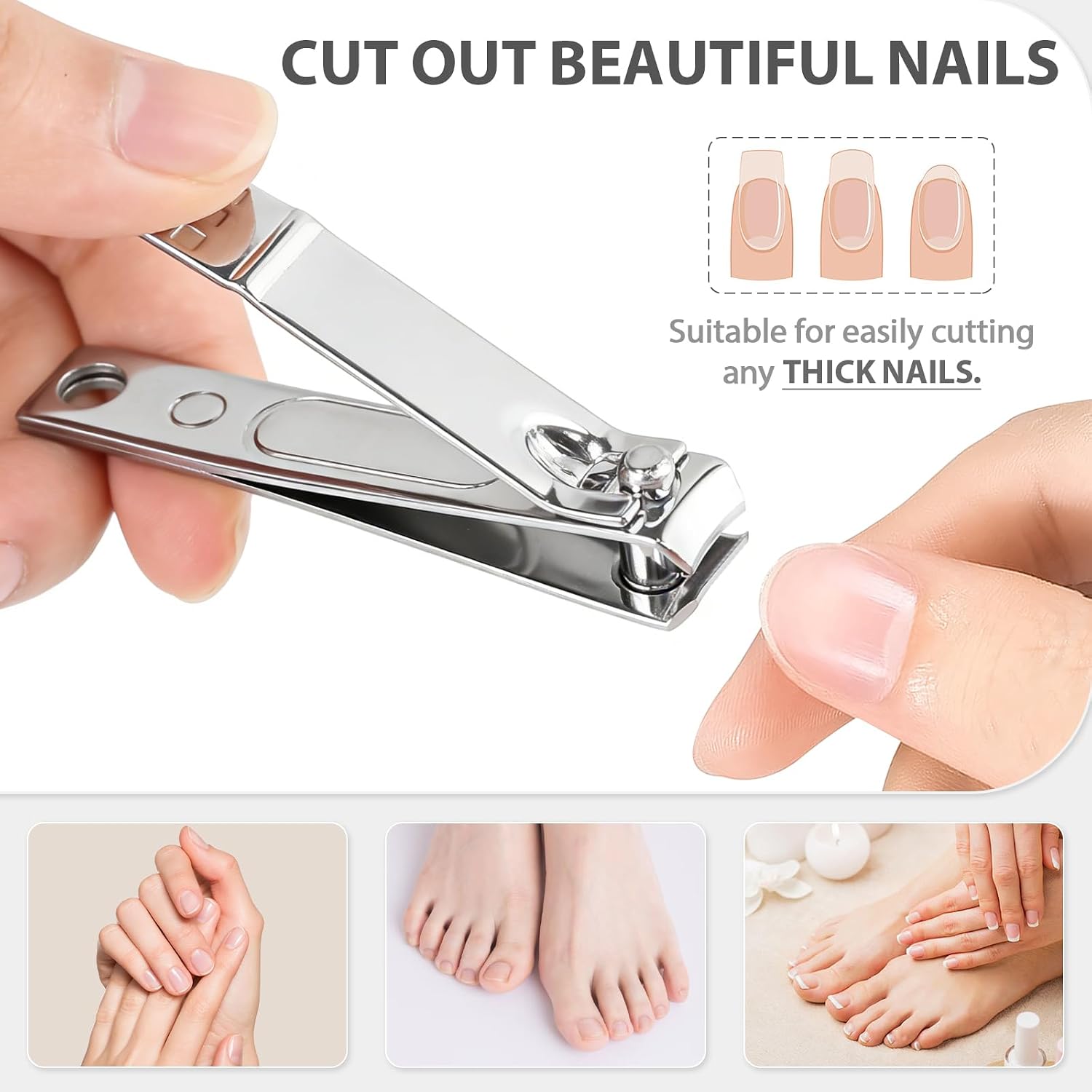 24PCS Nail Clipper Set,Toenail Clipper and Nail Cutter,Ultra Sharp Fingernail Clipper,Portable Travel Nail Clippers for Women Men Thick Nails and Anti-Slip Handle,Include 4 Nail Files(Silver)