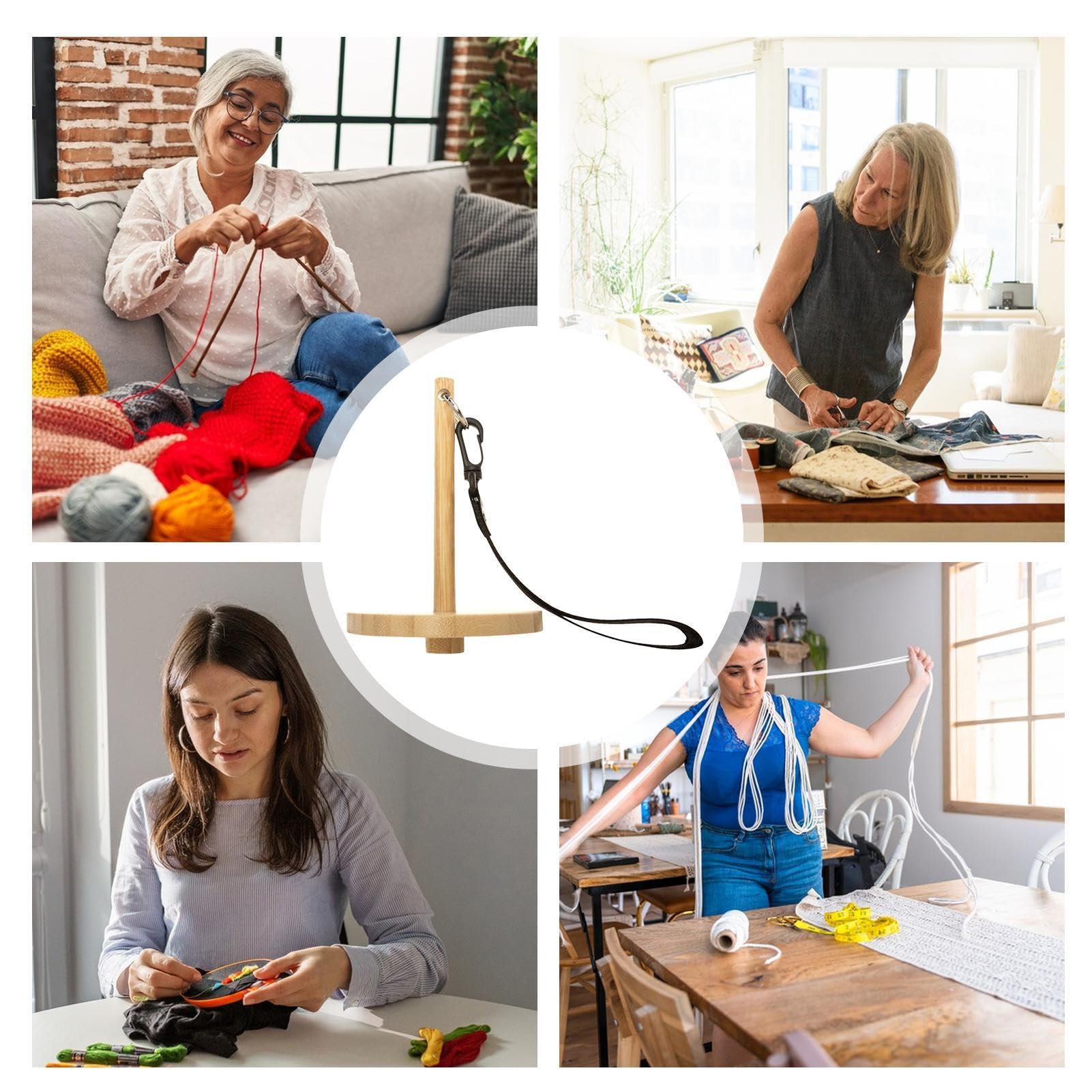 Support de fil de poignet, support portable avec dragonne en cuir, porte-fil en bois amovible pour transporter du fil, cadeau de crochet pour les amateurs d'artisanat