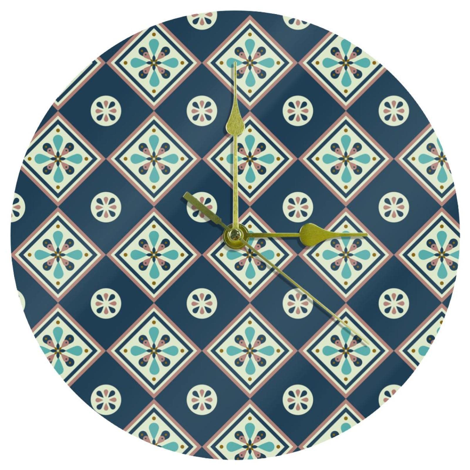 Horloge murale ronde silencieuse bleu foncé à piles