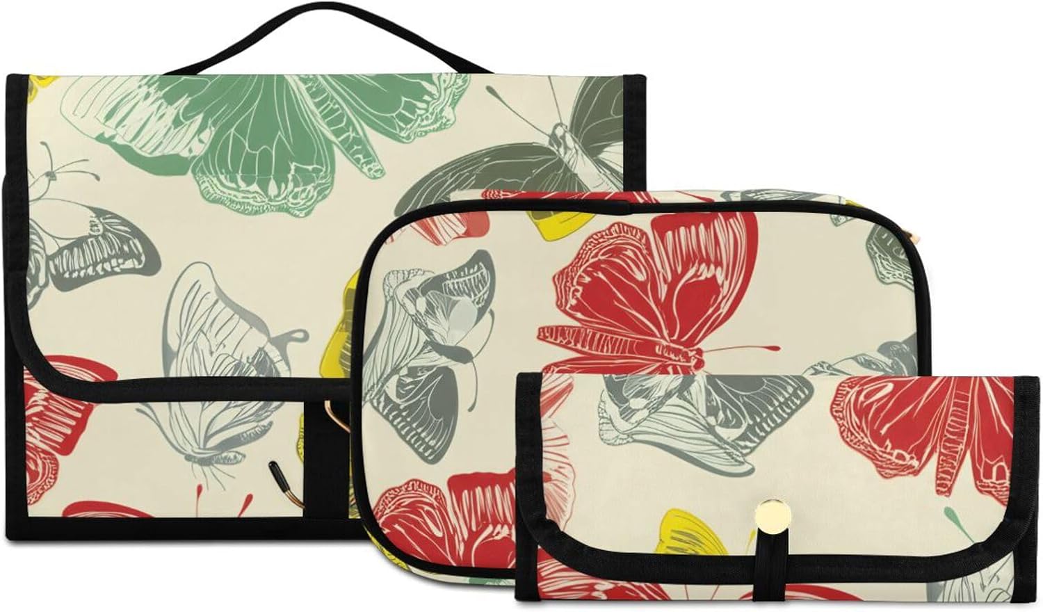 Colorful Butterfly 3-Piece Hanging Toiletry Bags Set, Travel Toiletry Bag, Travel Accessories Makeup Brushes Organizer, Cosmetic Makeup Bag