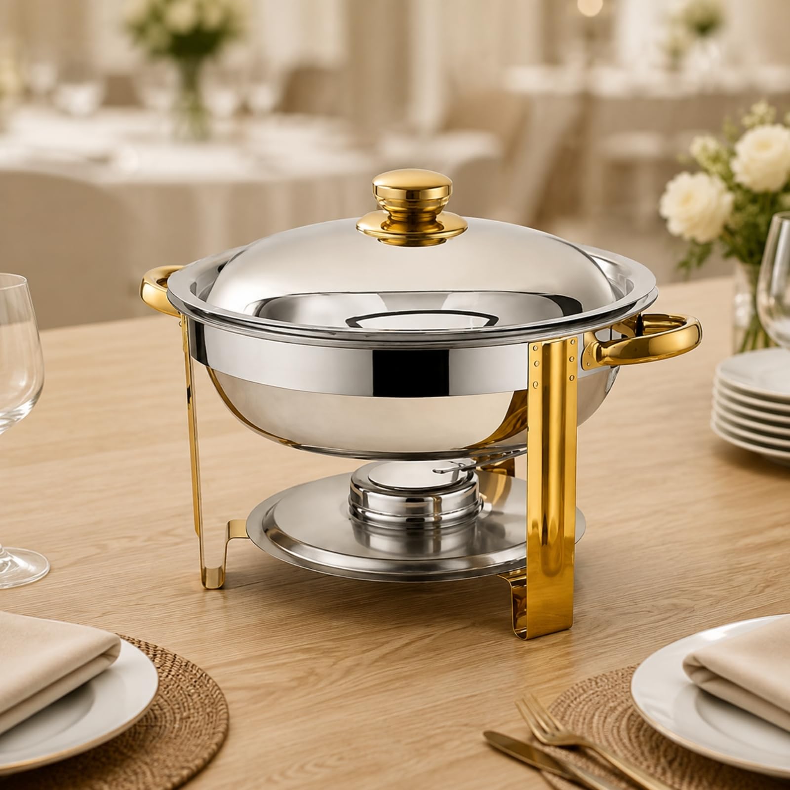 Chafing Dish da 4,5 L Rimovibile Chafing Dish Resistente Corrosione Scaldavivande per Catering, Albergatori, Ristorante, Argento