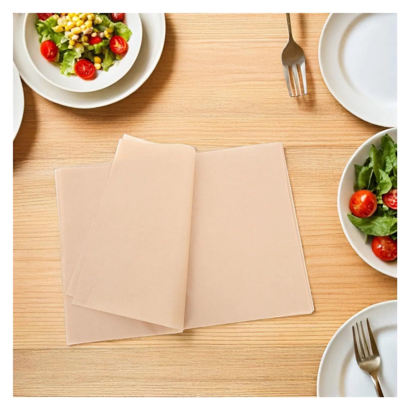100Pcs hojas de papel para hornear, forro antiadherente para bandeja | Papel pergamino marrón claro, 40.00X30.00cm, para freidora de aire, parrilla, cocina, pastel