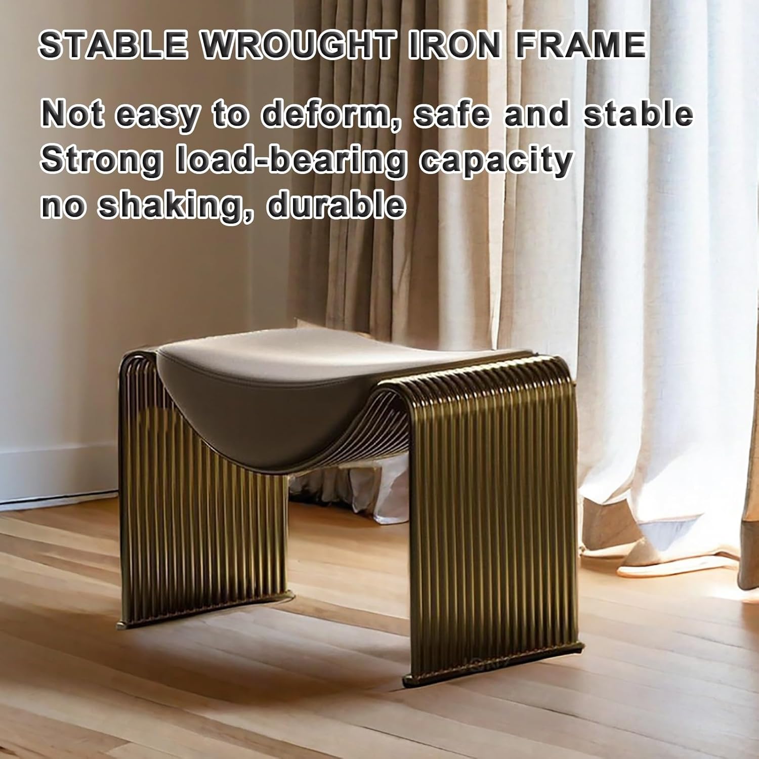 Bench for entryway，Midcentury End of Bed Bench with PU Leather Padded Seat，dining room bench with Leatherette Strap and Metal Legs,Versatile Indoor Furniture,Suitable for entrance,bedroom,corridor(Gol