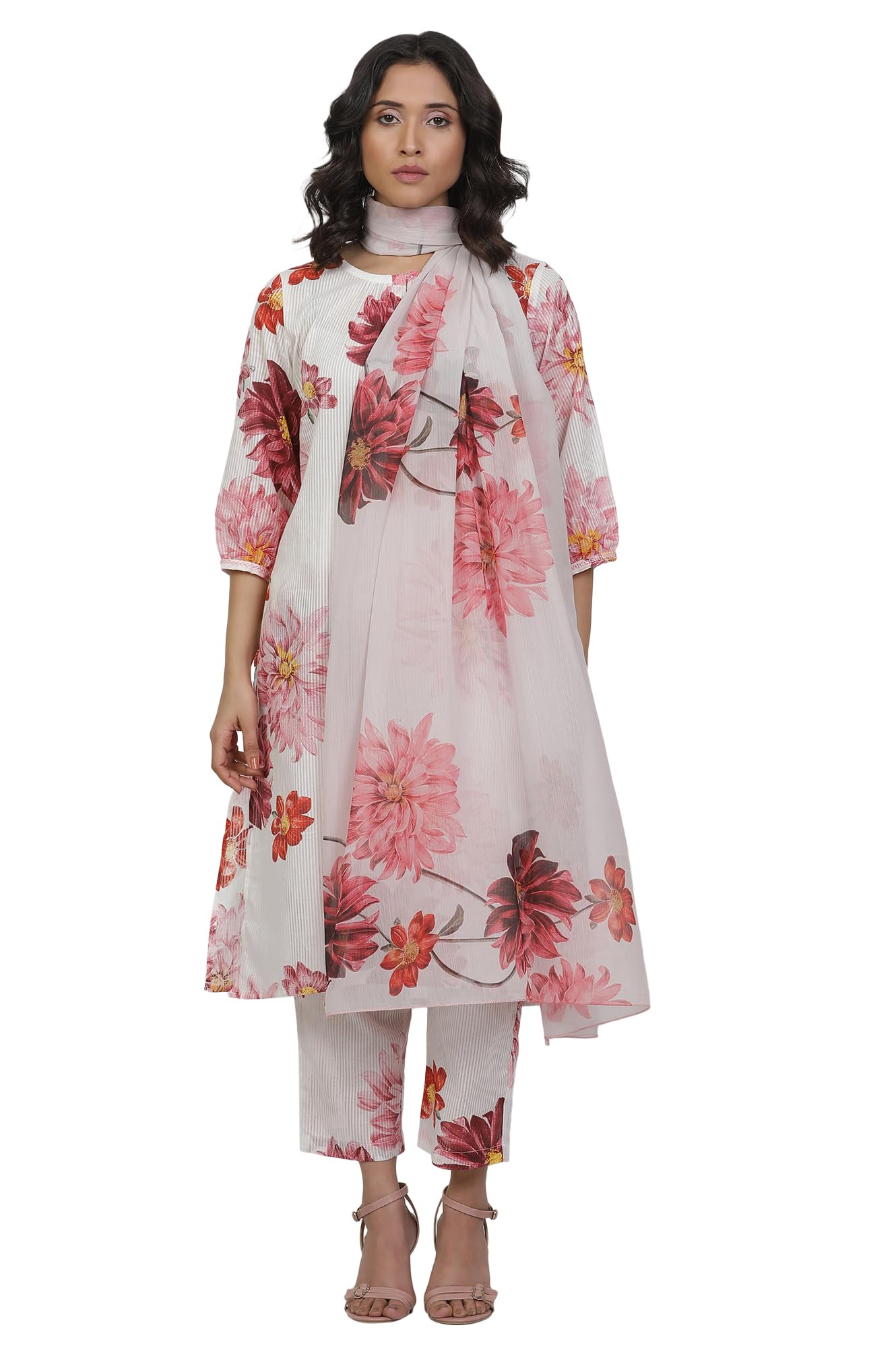w for woman White Floral Print Chiffon Dupatta-picture-16
