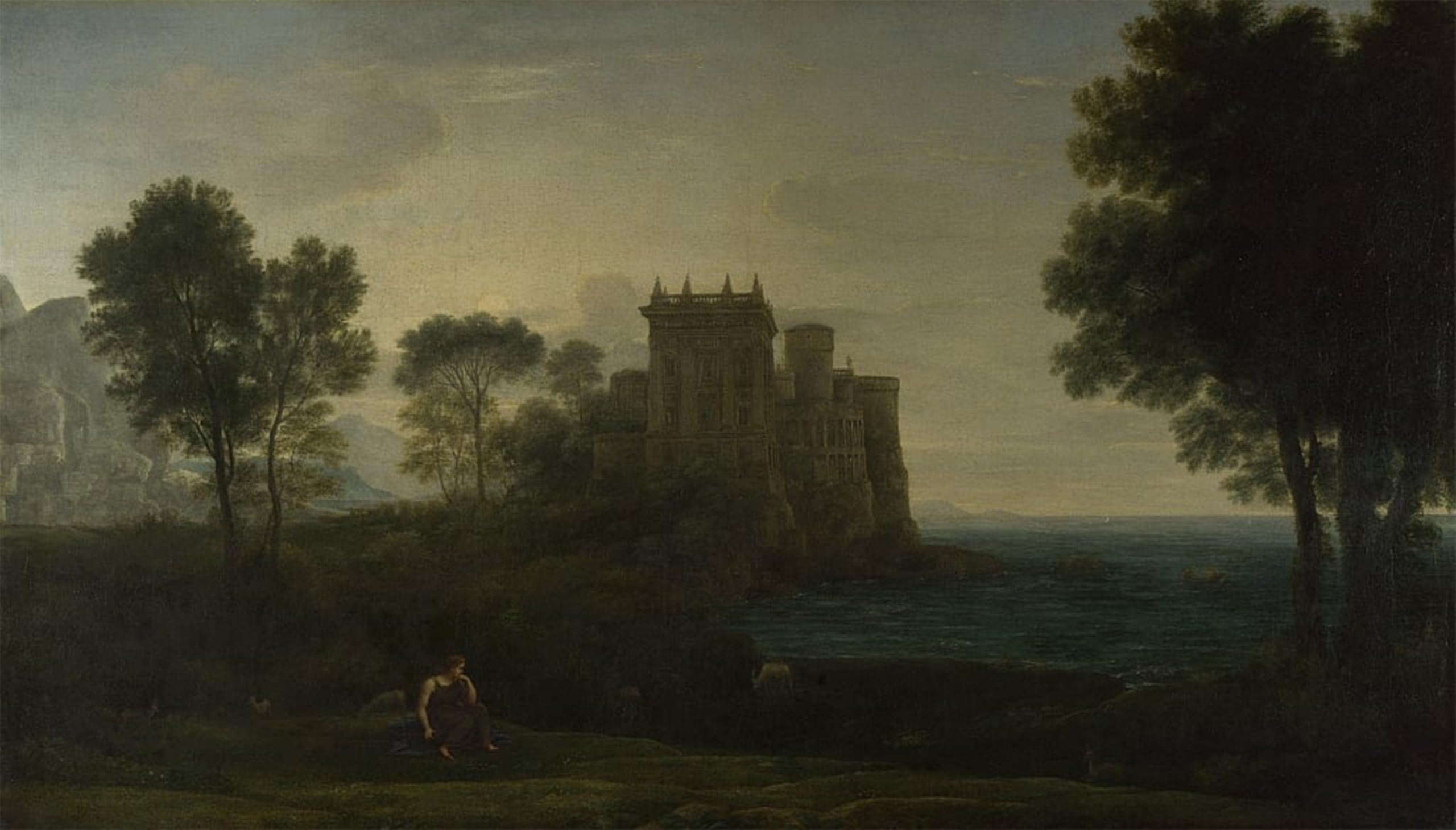 POSTERIIk Vintage Classic Picture Landscape Artwork Landscape with Psyche Outside the of Cupid the Enchanted Castle by Claude Lorrain Portrait Canvas Painting for Office Home Decor 60x90cm