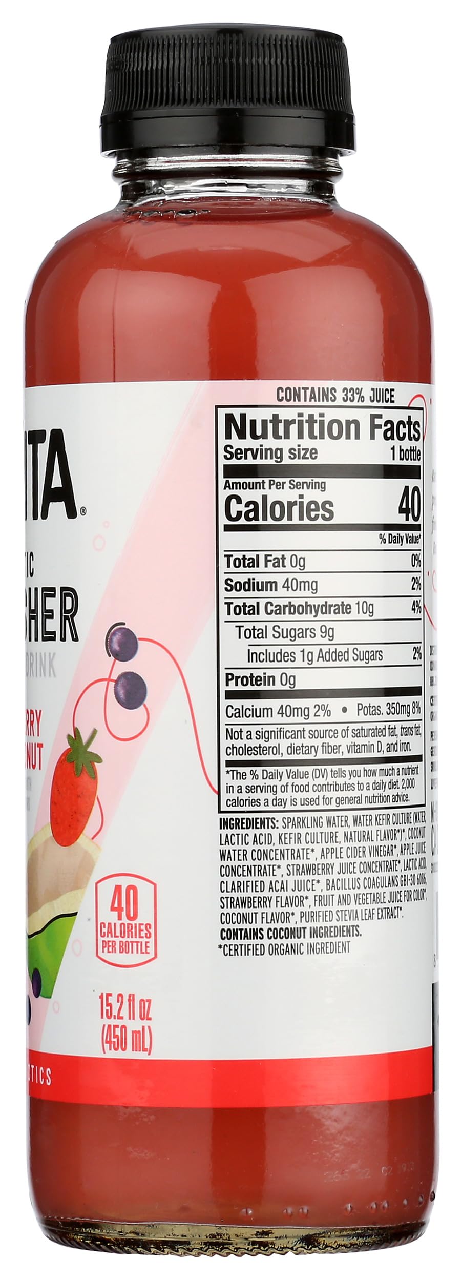 Sparkling Probiotic Drink Strawberry Acai Coconut, 15.2 Fl Oz