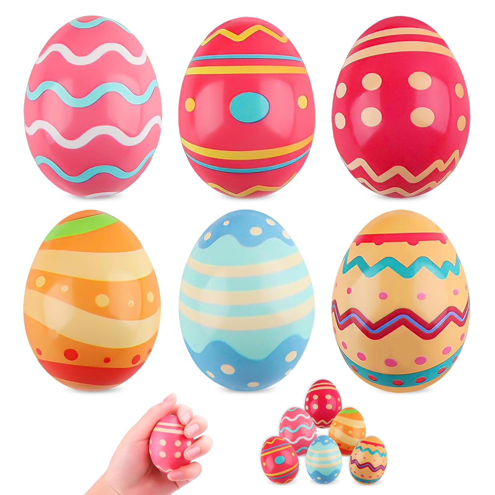 Kuvarix Ostereier Stressball Kinder, 6 Stück Ostern Anti Stress Bälle, Bunte Schaumstoff Osterei Spielzeug Ostereier für Easter Basket Stuffers Ostern Party Geschenke Deko