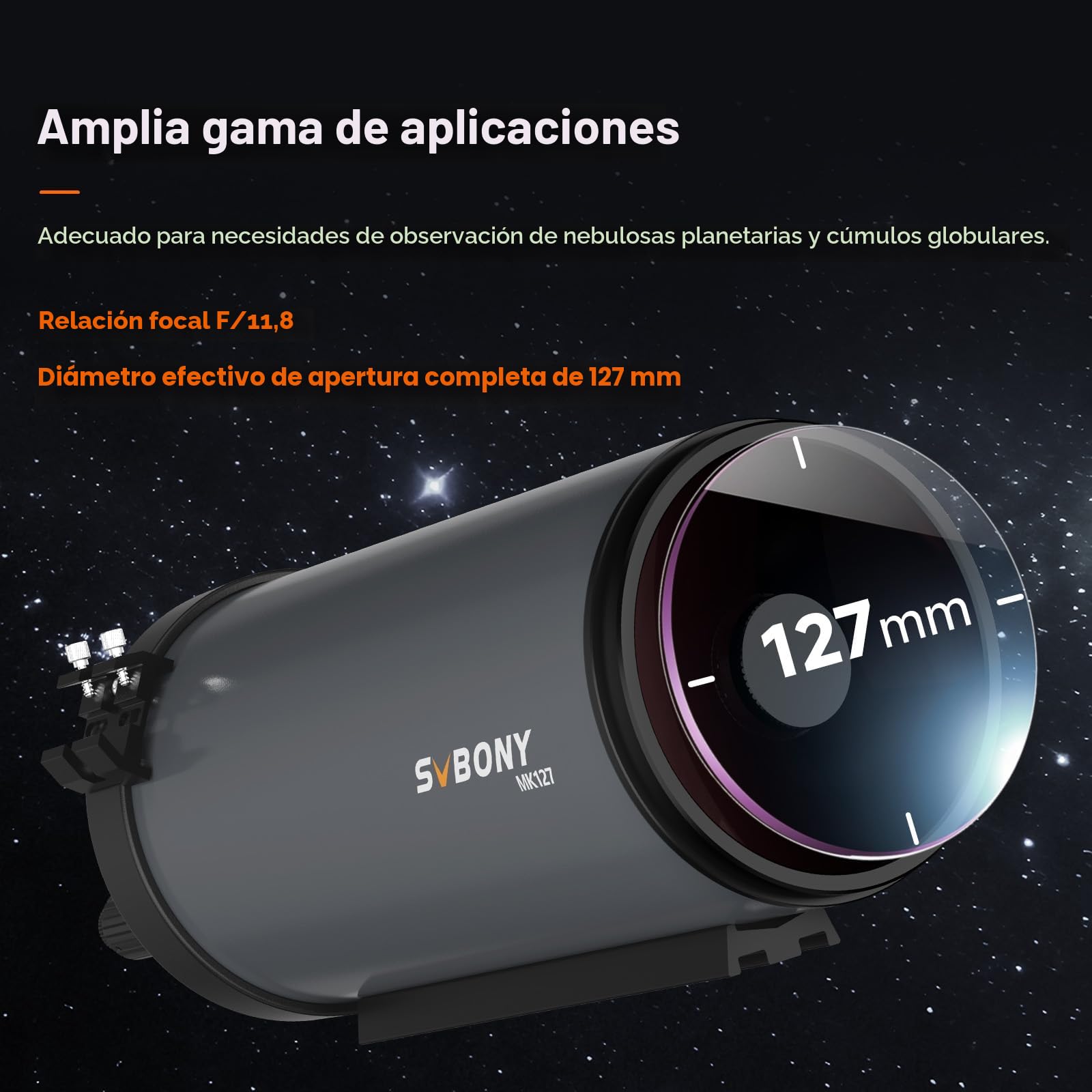 Svbony MK127 Telescopio Astronómico Adultos, 127mm Apertura f/11.8 Telescopio, Maksutov Cassegrain OTA, OTA Catadióptrico de Enfoque de Doble Velocidad para Astronomía Visual y Fotografía Planetaria
