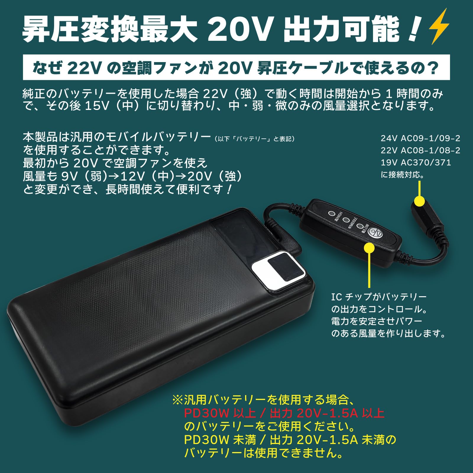 Amazon.co.jp: バートル 22Vファン AC08-1 AC08-2 対応 20V 昇圧
