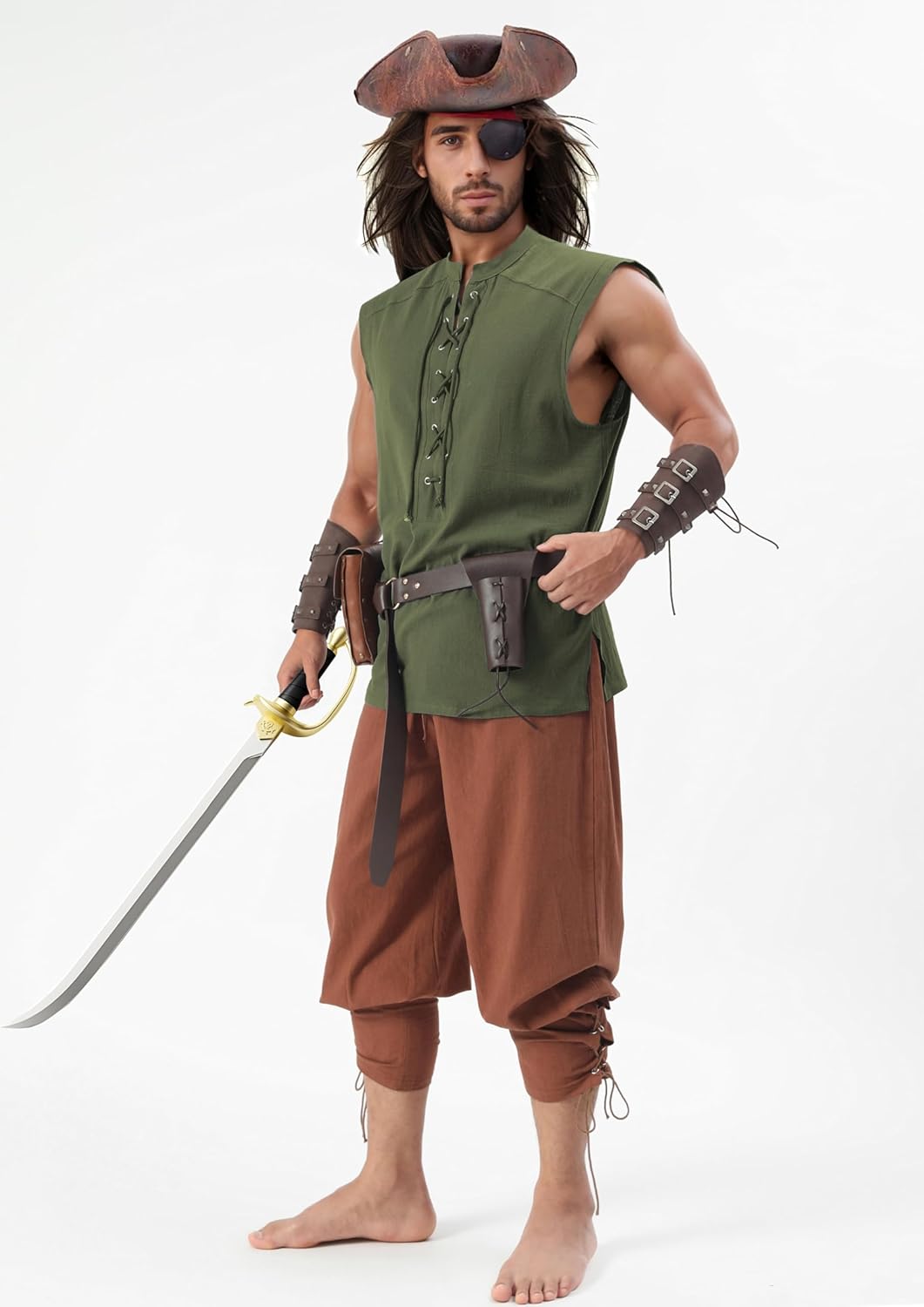 Mens Medieval Pirate Sleeveless Shirts Renaissance Lace Up Cotton Linen Tank Top Gothic Viking Pirate Beach Tunic - Image 5