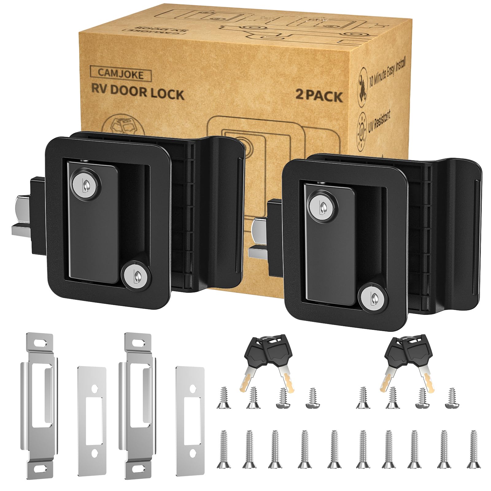 RV Door Lock for Travel Trailers with Paddle Deadbolt, Camper Entry Door Latch, RV Lock Replacement Kit with 4 Keys, for Cargo Hauler Horse Trailer