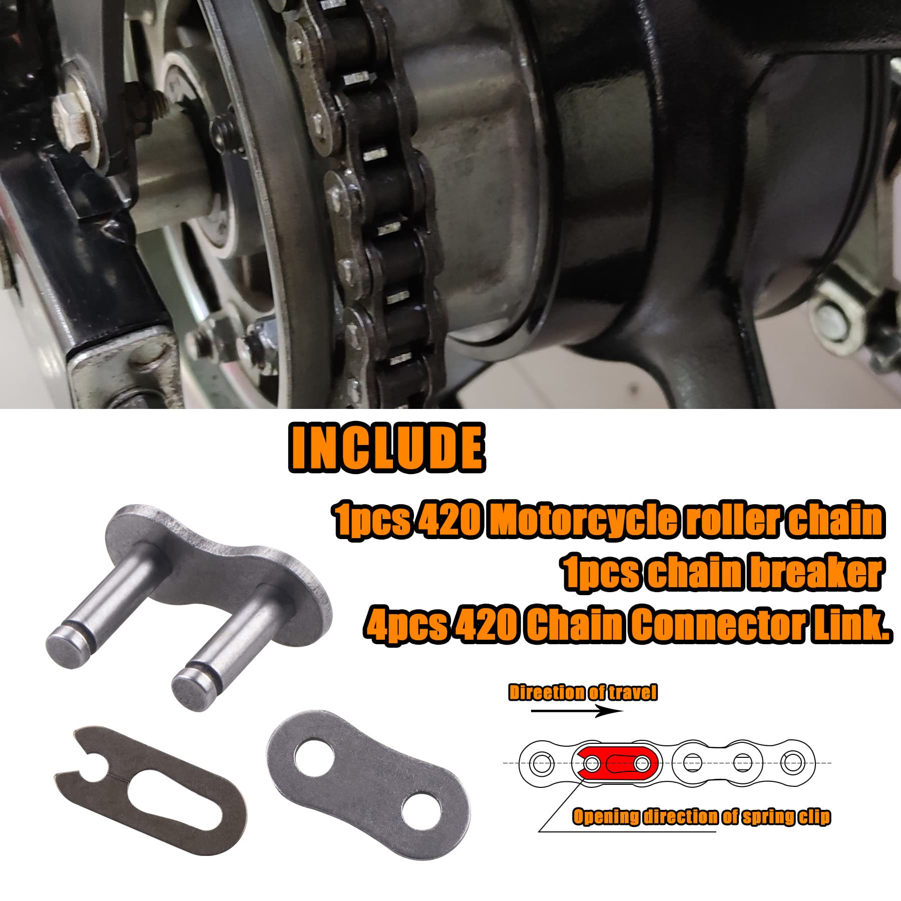 Coleman Mini Bike Chain 90 Links CNCMOTOK 420 Roller Chain Kit With Chain Breaker – 90 Link Chain For Coleman BT200X, CT200U, TrailMaster & MASSIMO Mini Bikes Gas Cap - View #2