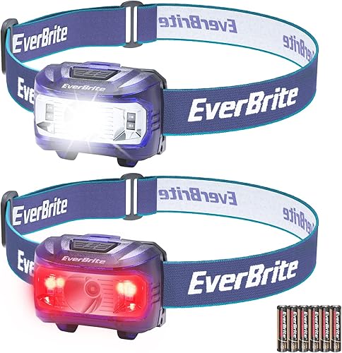 Miniatura 12 de EverBrite Faros delanteros, paquete de 2 faros para niños con luz roja y función de memoria, lámpara de cabeza para adultos y niños con 5 modos, Azul