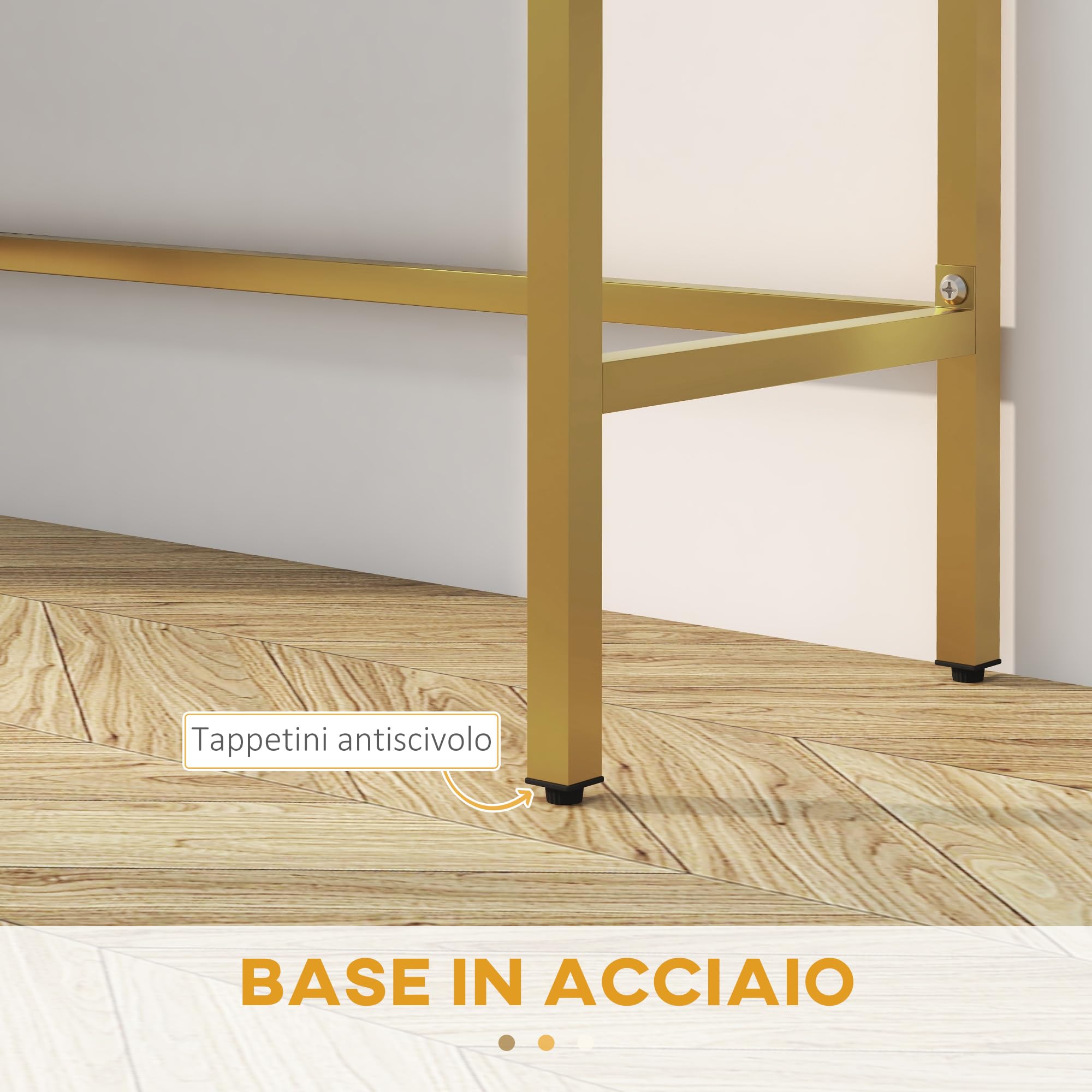 HOMCOM Consolle da Ingresso con 2 Cassetti 80x31.5x75cm Bianco | Tavolo Consolle, Gambe Dorate, per Soggiorno e Salotto