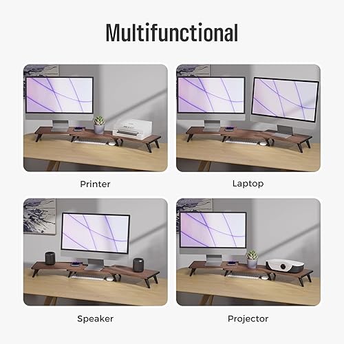Vista 23 de loukin Soporte elevador de monitor doble para escritorio, 43.6 x 8.2 x 3.2 pulgadas, soporte de computadora grande para 2 monitores, laptop