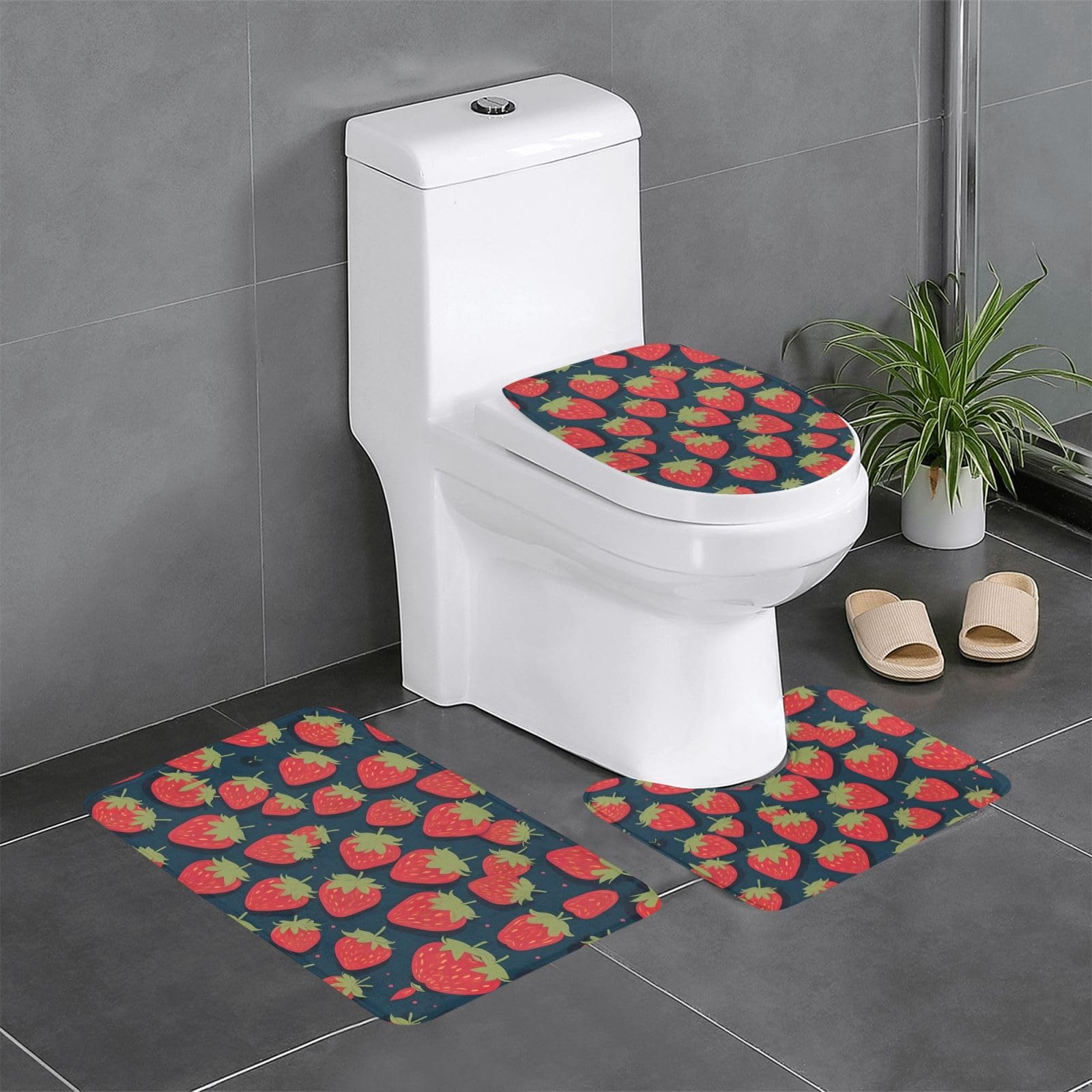 Tapis de salle de bain antidérapants motif fraises rétro pour WC