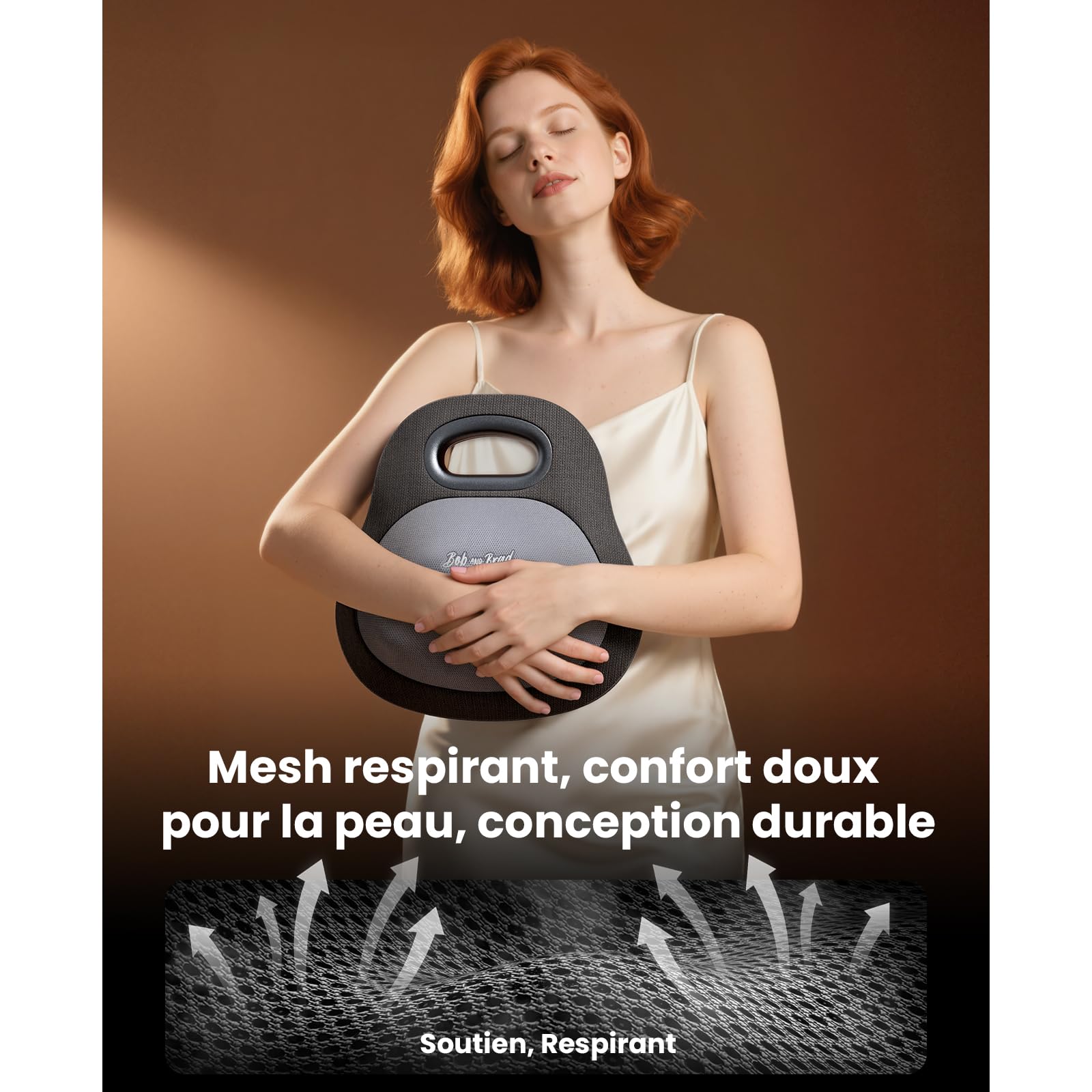 BOB AND BRAD Masseur Dos et Cervicales avec Chaleur pour Soulagement Douleur, EZBack Go Massage Shiatsu 4D Tissus Profonds, Coussin Massant avec Poignée Bureau et Maison, Cadeau Hommes et Femmes