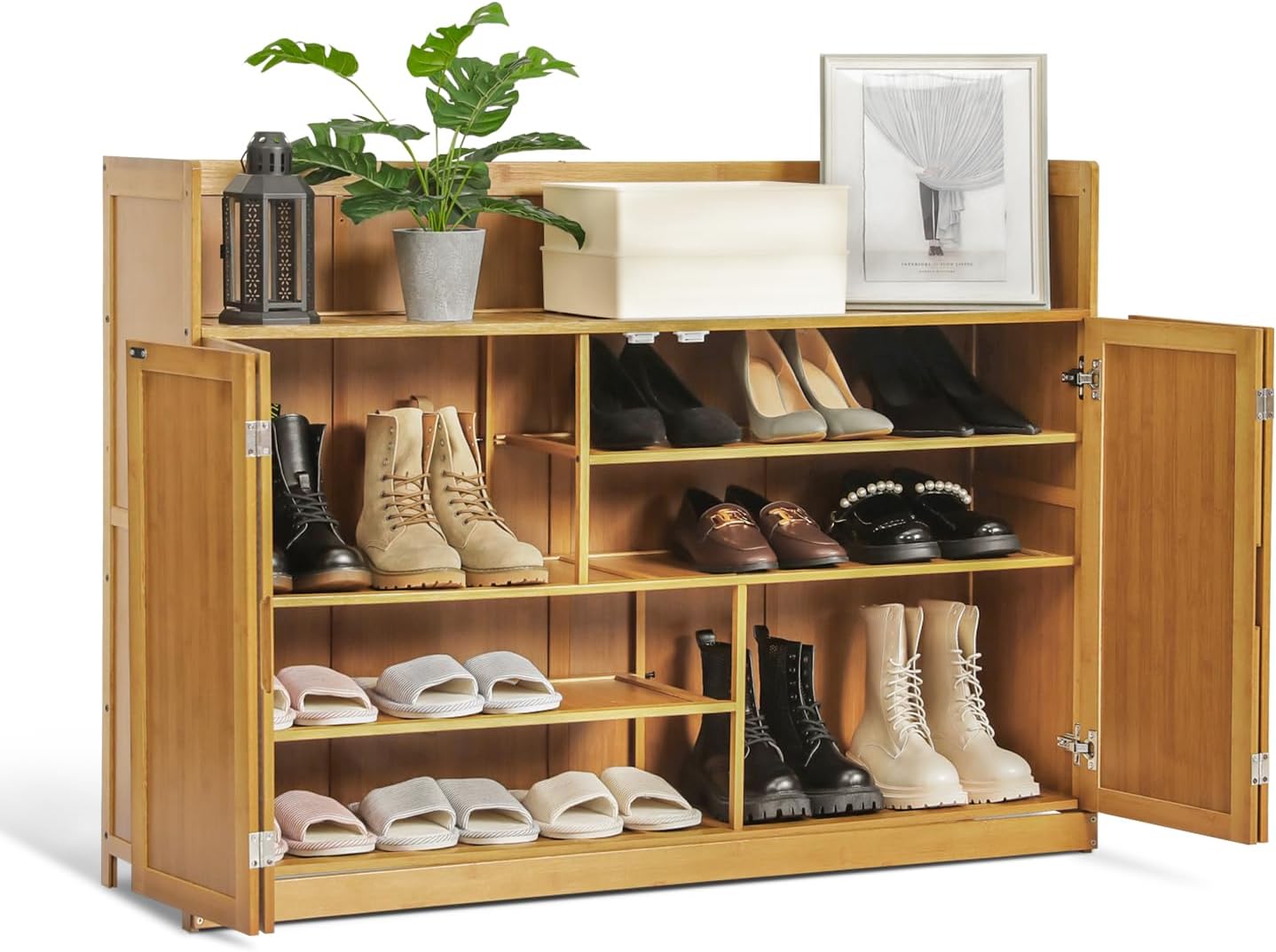 Amazon.com: Magshion Bamboo Shoe Storage Cabinet with Doors ...