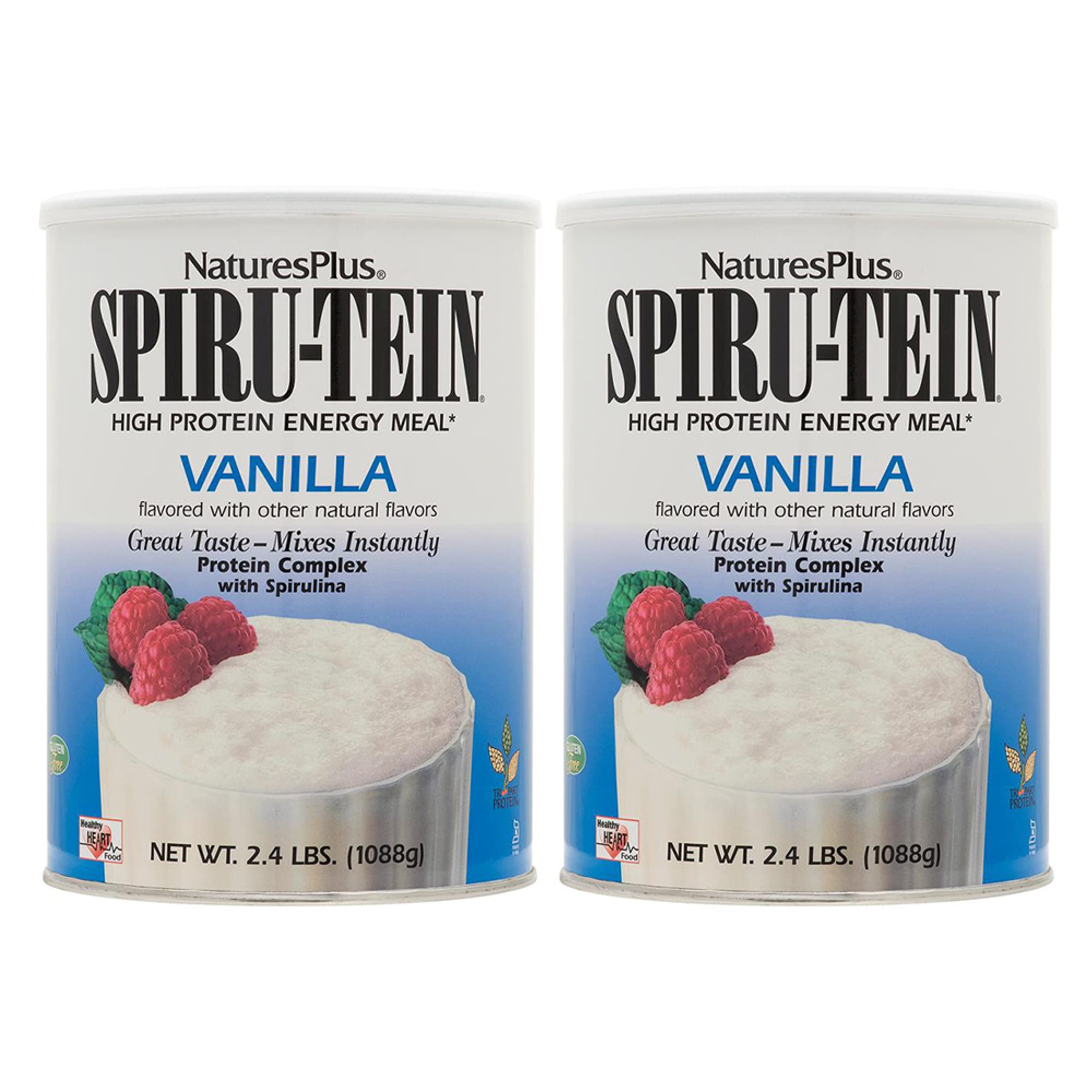 Nature's Plus SPIRU-TEIN, Vanilla - 2.4 lb, Pack of 2 - Plant-Based Protein Shake - Non-GMO, Vegetarian, Gluten Free - 32 Total Servings