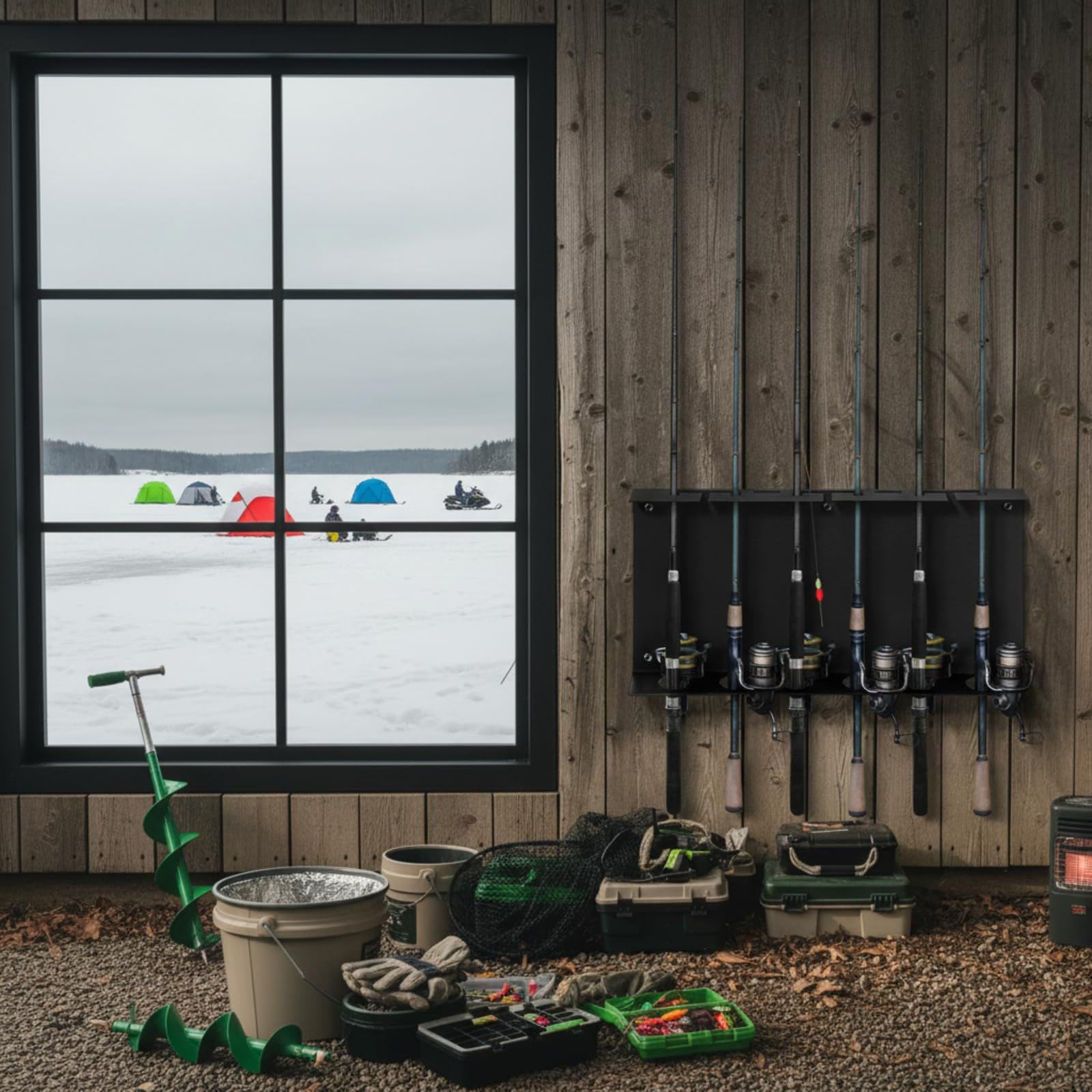 Struttura robusta, design antigraffio, supporto per canna da pesca per spazi compatti, supporto da parete regolabile, organizer verticale, supporto da pesca salvaspazio