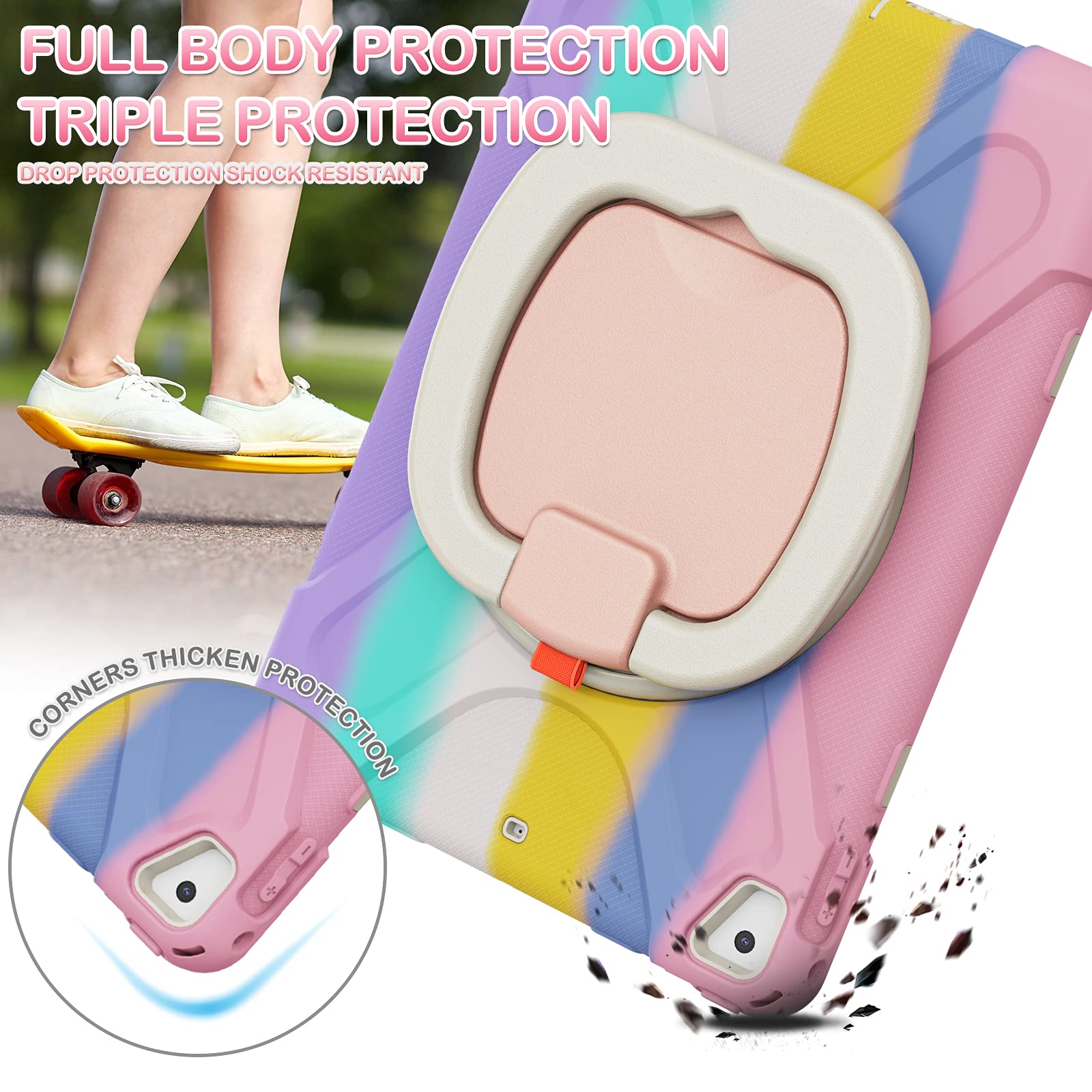 PEPKOO Triple Shockproof Case For IPad 5th/6th Generation 9.7 Inch 2017 2018, IPad Air 2 Gen, Heavy Duty Kid Boy Girl Cover With Pencil Holder/Handle Kickstand/Shoulder Strap, Camel - View #5