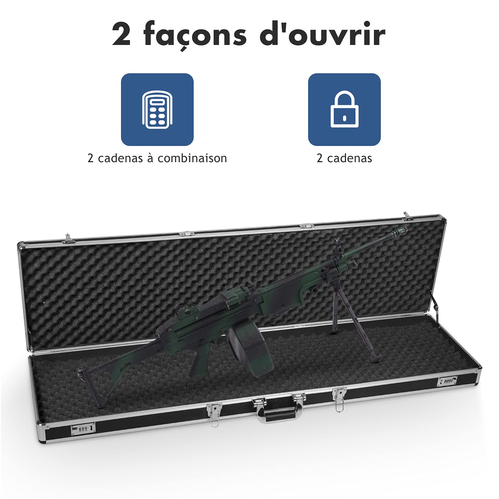 RELAX4LIFE Mallette à Fusil en Aluminium Mallette à Carabine Double Sécurité avec 2 Serrures à Code et 2 Cadenas, Dimension 133,5x34,5x11,5cm(L x I x H) (Noir)