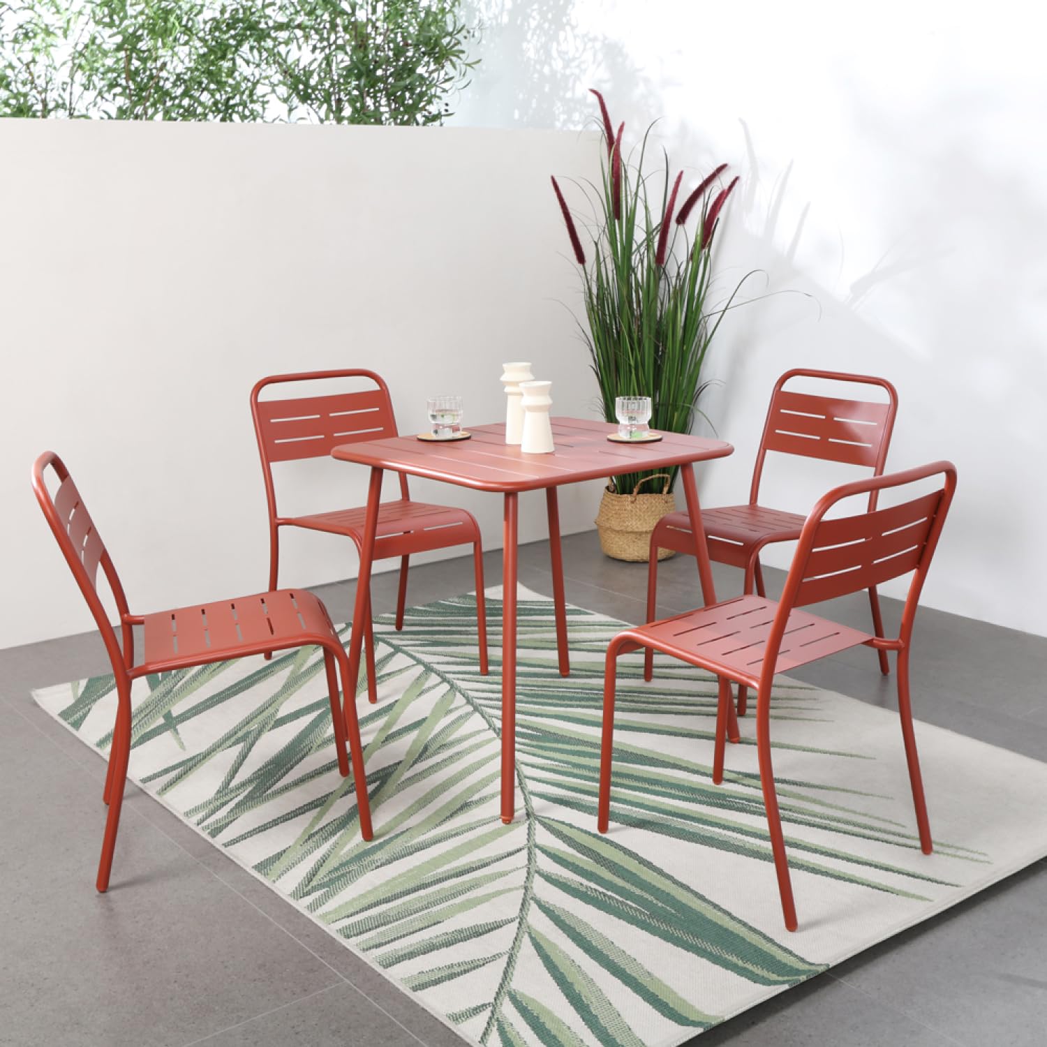 CONCEPT USINE | Lot de 4 Chaises Salon de Jardin Repas BERGAME Terracotta | Empilables | Acier Anti-Corrosion Finition Poudrée | Design Moderne | Résistantes UV & Intempéries | Extérieur Terrasse