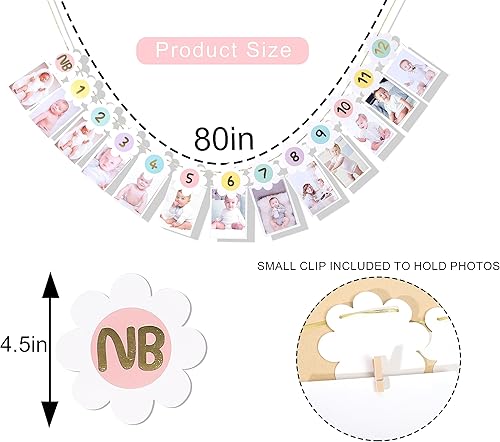 Miniatura 2 de Cartel de fotos mensual de margaritas, decoración de primer cumpleaños de margaritas bohemias, margarita arcoíris pastel, guirnalda de fotos de