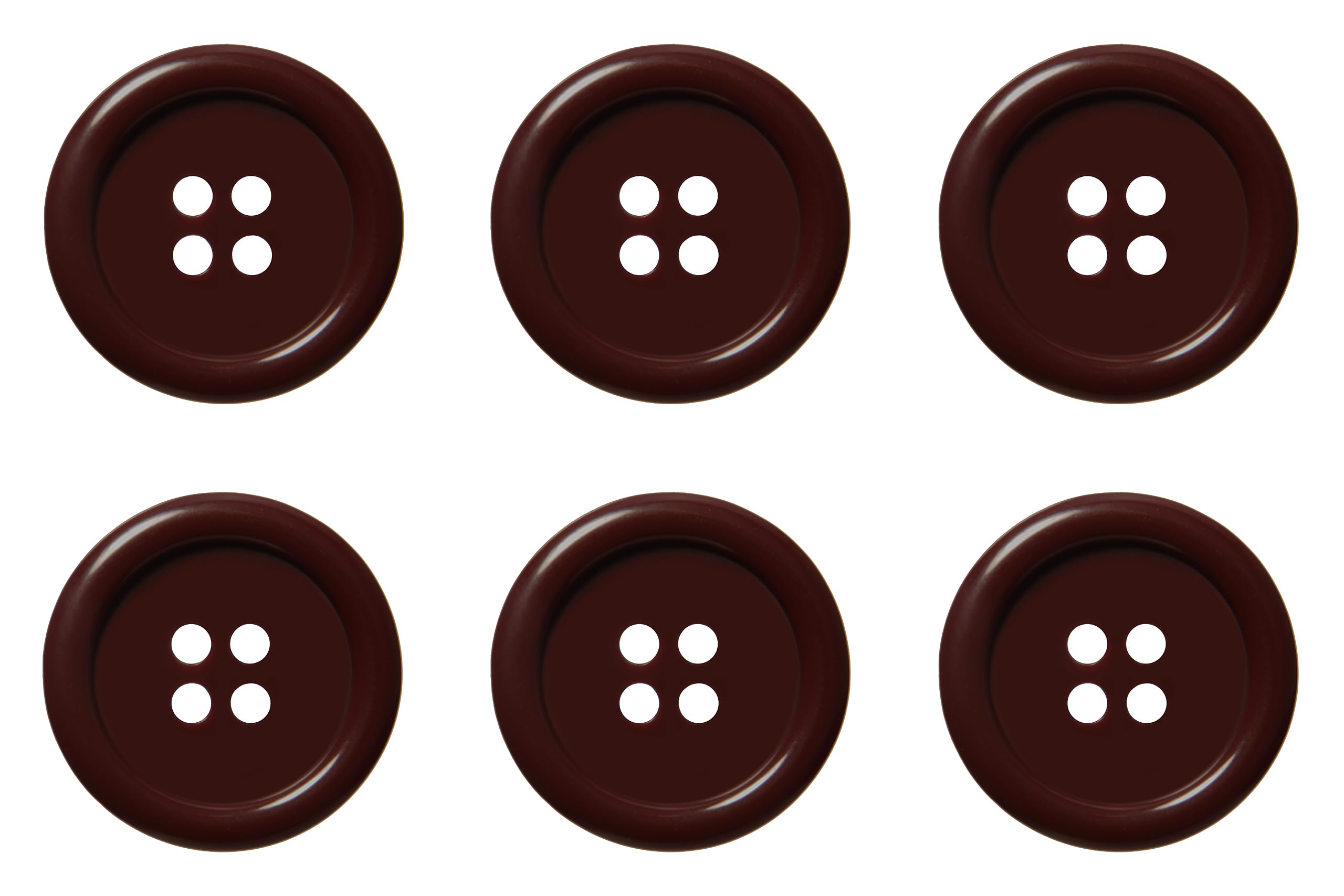 Pack of 6 Burgundy Sew on 20mm Round Buttons Flat 4 Holes 32L 32 Ligne, Pack of 6 20mm Buttons