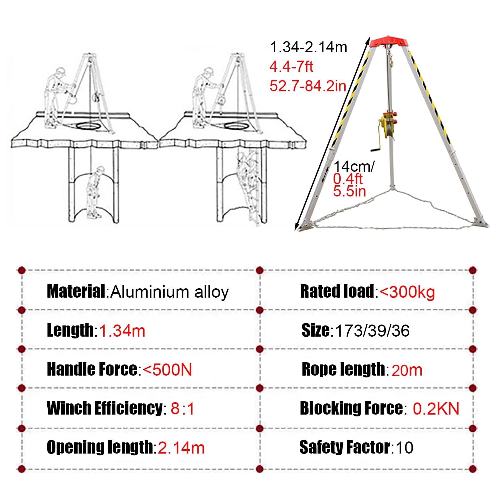 icVantA Tripod Rescue System with 1201ibs Winch Aluminum Confined Space Tripod Kit for ManholeTunnelingCable Trench Easy to Install,