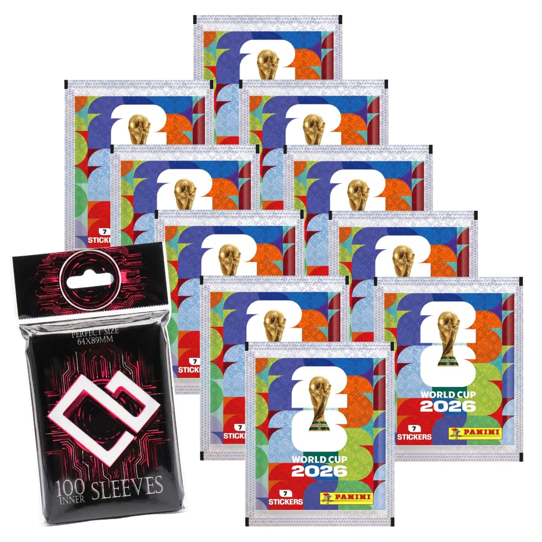 World Cup 2026 Sticker Bundle Set – 10 Stickertüten mit 70 Zufälligen Stickern & 100 Heartglobal Kartenhüllen für Fußballfans +Heartglobal Versandschutz (Own Brand Bundle)