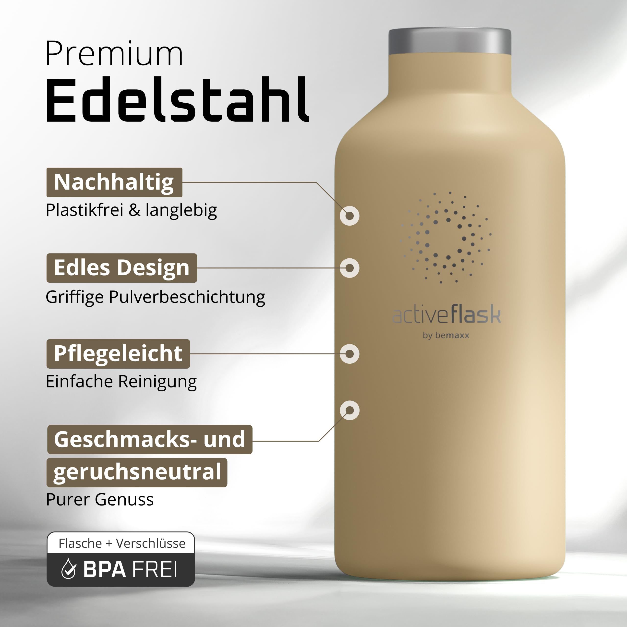 Trinkflasche Edelstahl mit Strohhalm, Infuser + 3 Deckel: BPA-frei, Auslaufsicher, Kohlensäure geeignet - Wasserflasche Fahrrad Thermosflasche Isoliert Isolierflasche Sport Wasser Flasche Kinder Tee