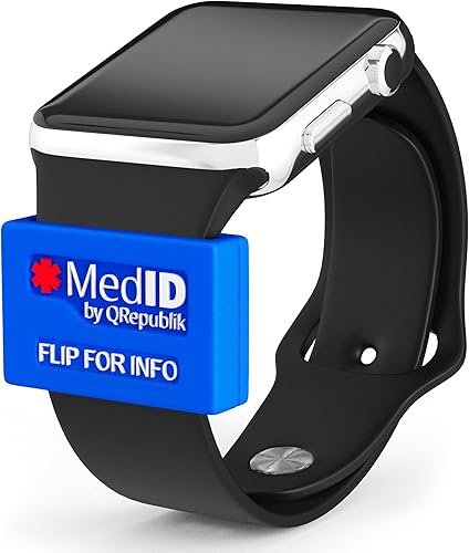 QREPUBLIK Etiquetas de identificación médica. Esa funda se adapta a la mayoría de correas como Samsung Gear, Apple Watch, Mi Band, Fitbit, Garmin y