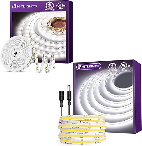 HitLights Tira de luces LED, 5000K 12V 600 LED blanco neutro tiras de luz LED y 5000K 24V 2560 LED blanco frío, 16.4 pies, listado UL, CRI 90+, para
