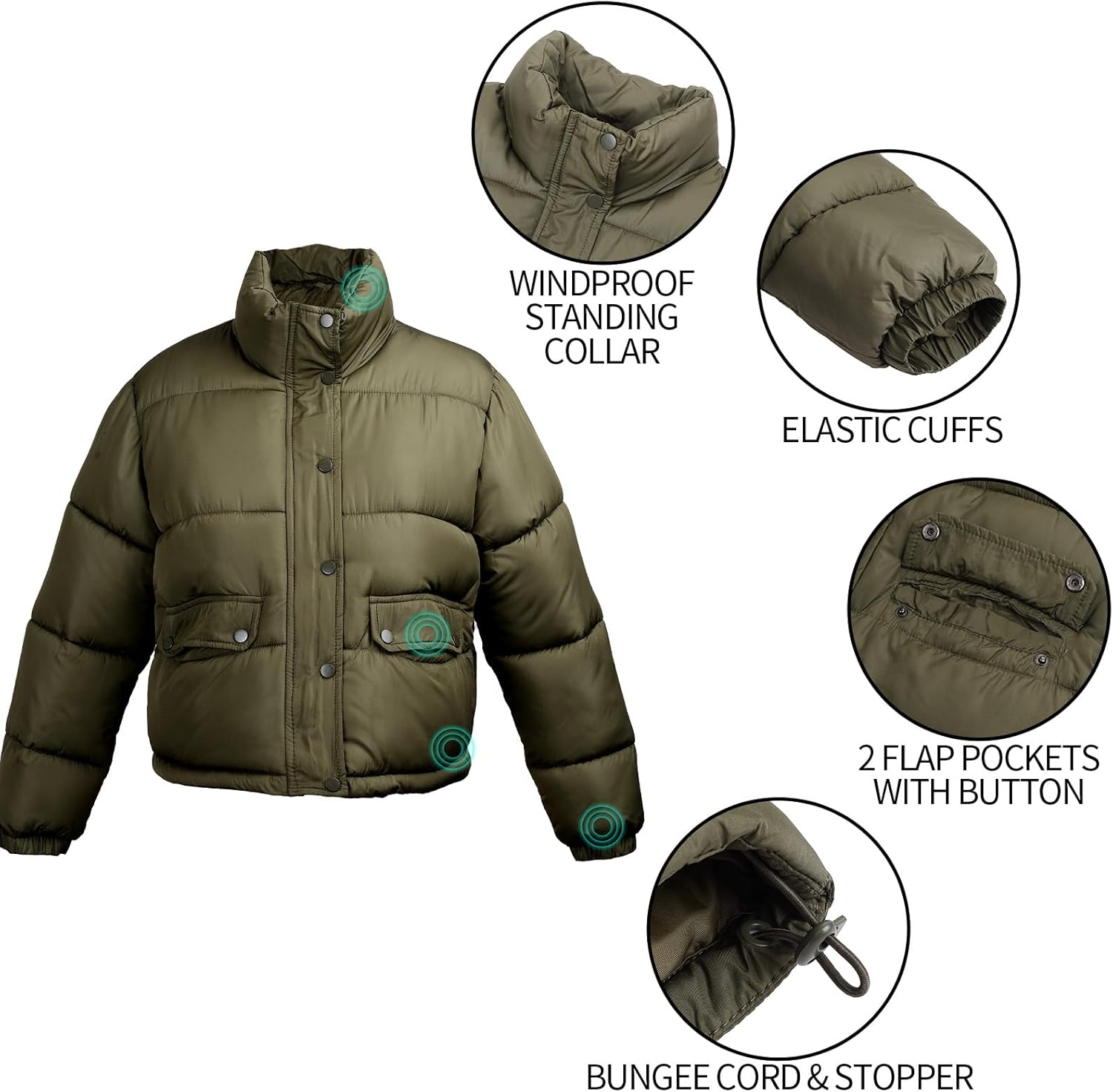 Women's Winter Cropped Puffer Jacket Coat Short Warm Quilted Fashion Jacket - Image 4