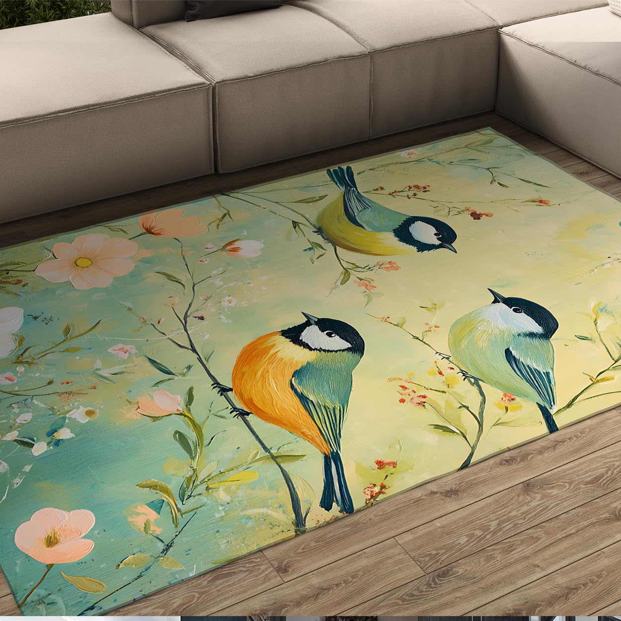 Tapis floral pastel pour chambre et salon style botanique doux 140x180
