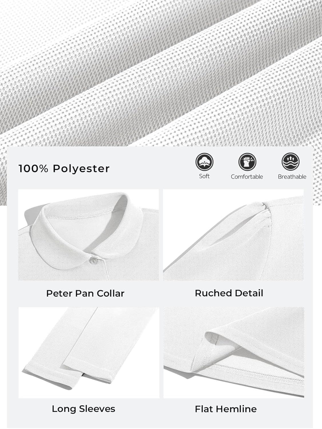 Haloumoning Girls Long Sleeve Polo Shirts Kids Peter Pan Collar School Uniform Shirts Cute Tops 5-14Y - Image 6