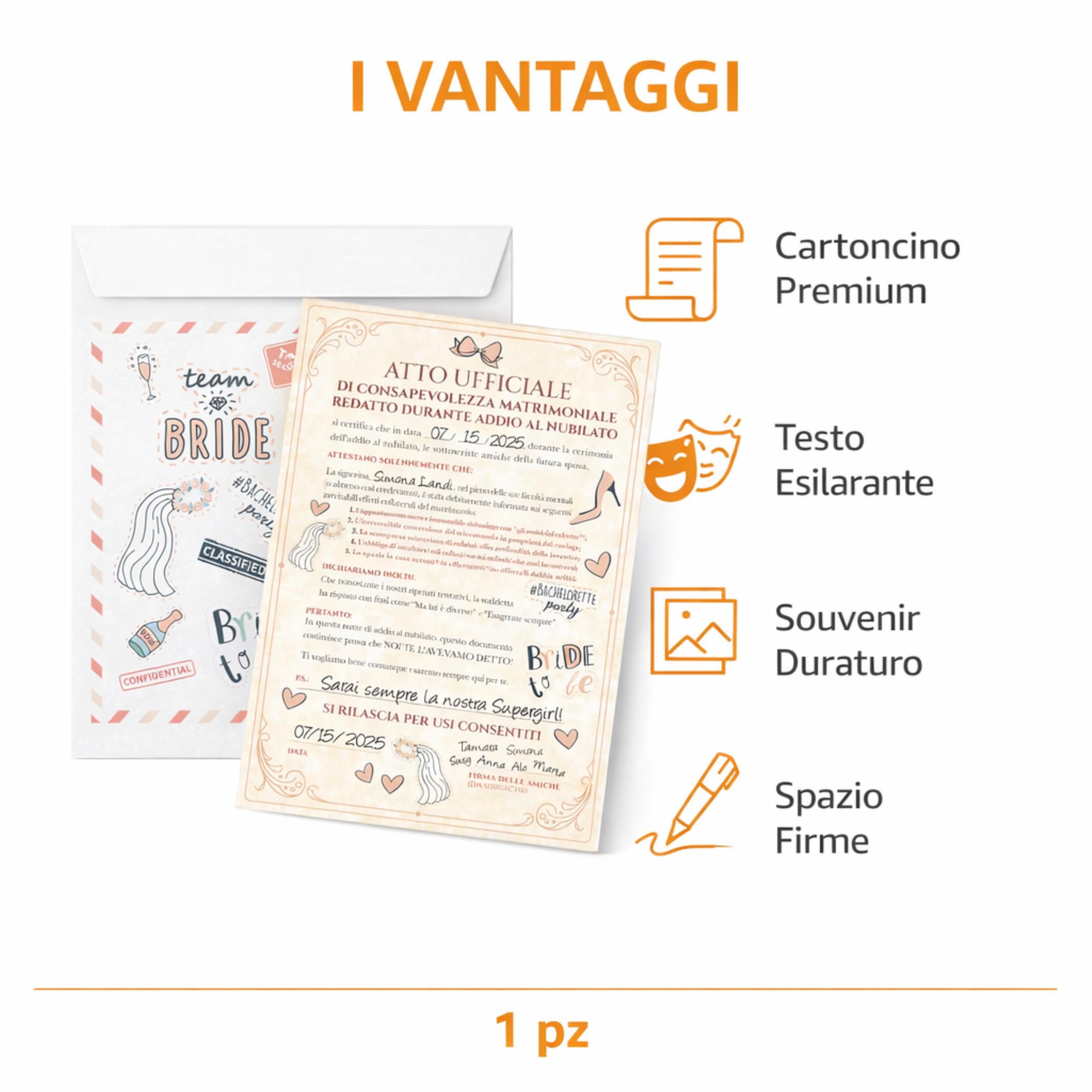 KAÏDENSÏ Gadget Addio al Nubilato Sposa - Pergamena Atto di Consapevolezza Matrimoniale - Accessori Team Bride Divertenti - Kit Idea Regalo Originale
